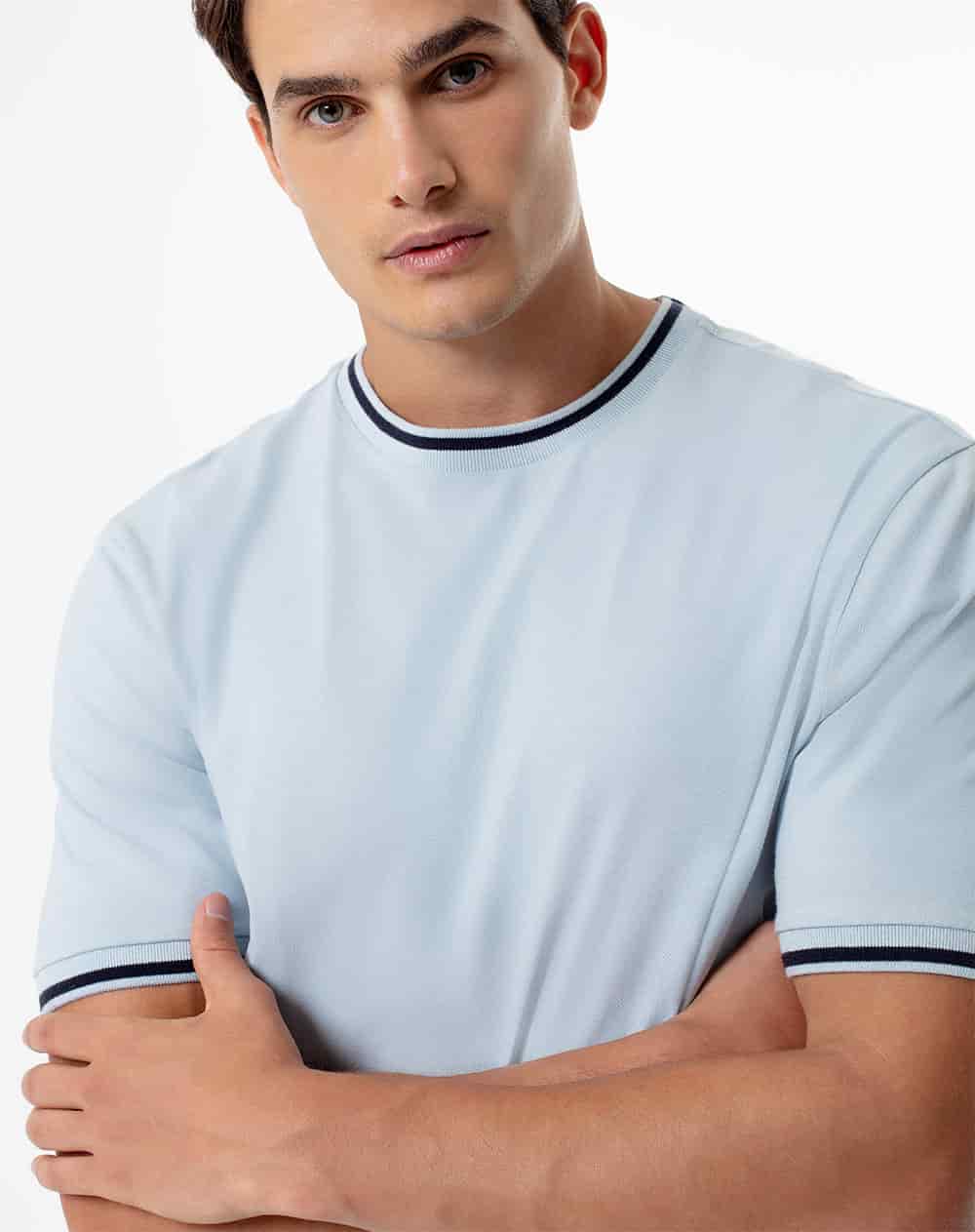Camiseta regular algodón jersey azul hombre - miniatura 3