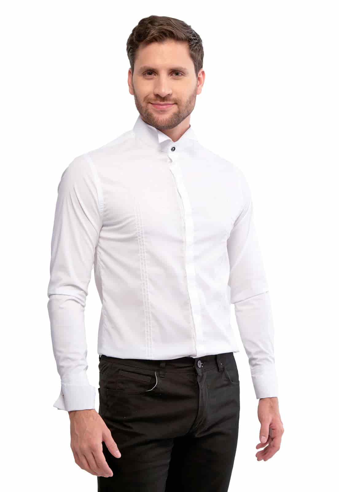 Camisa smoking cuello pajarito blanca - miniatura 1