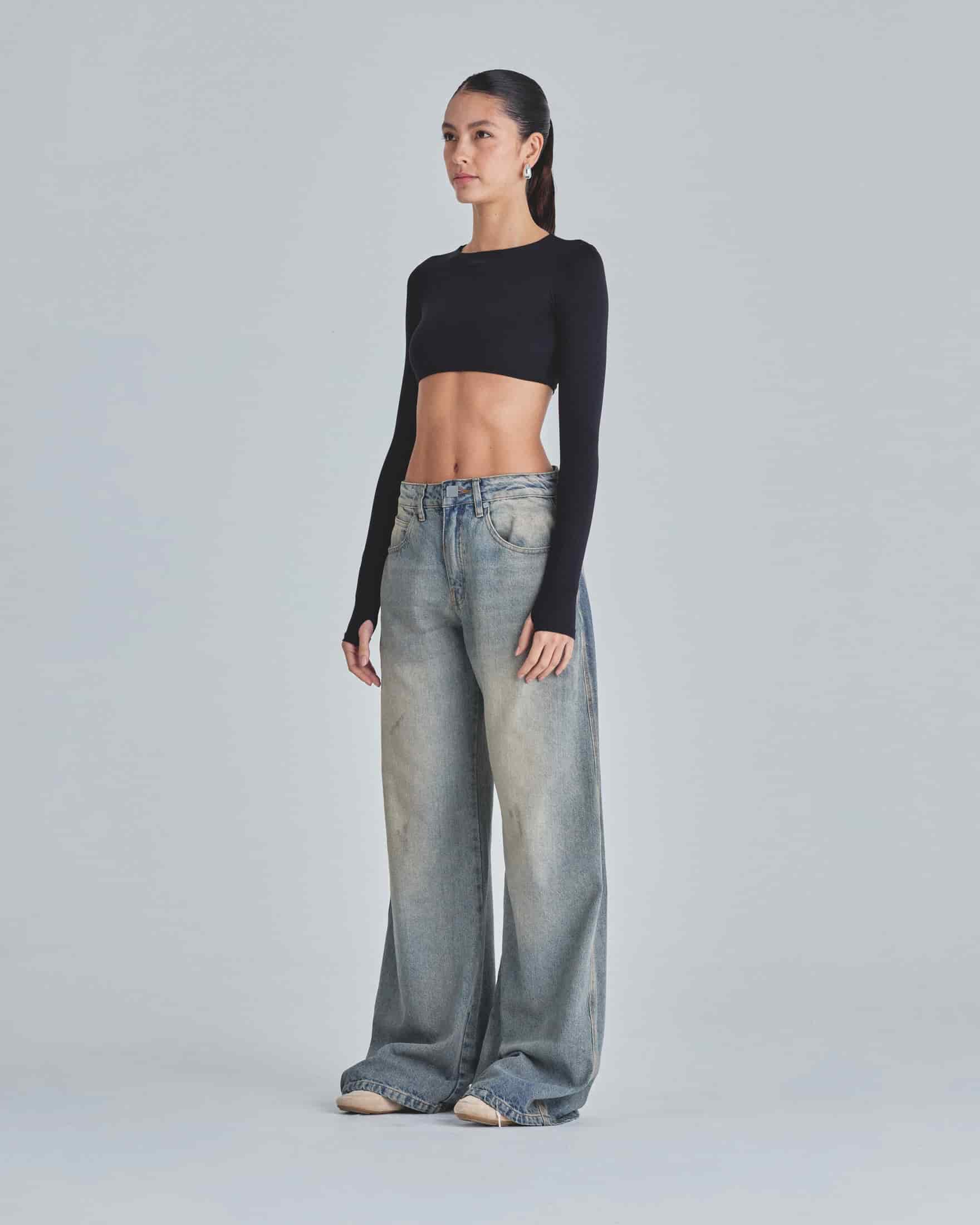 Line Basic Long Sleeve Cropped Tshirt Black - miniatura 5