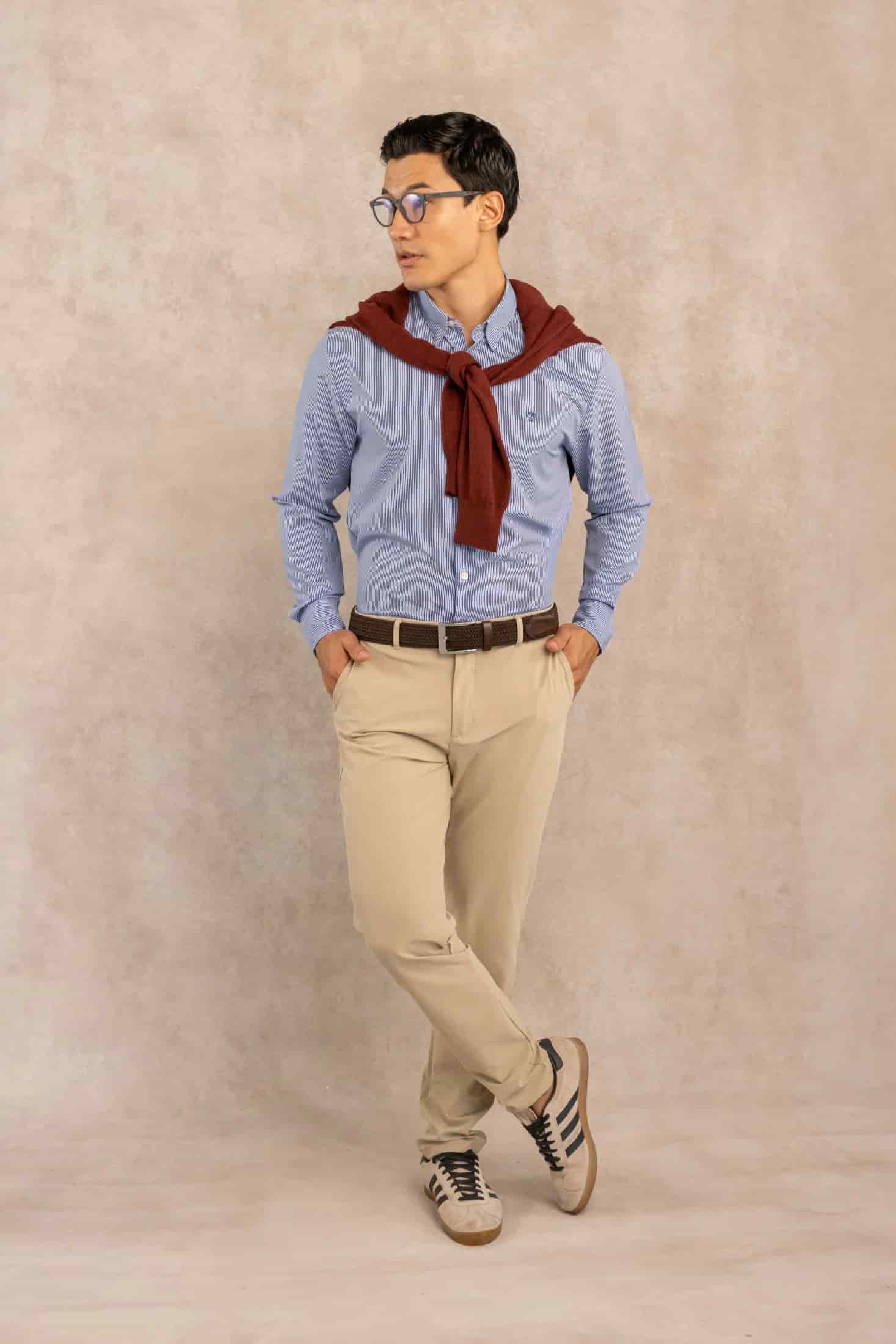 Camisa Performance Antiarrugas Rayas Azul Oscuro - miniatura 8