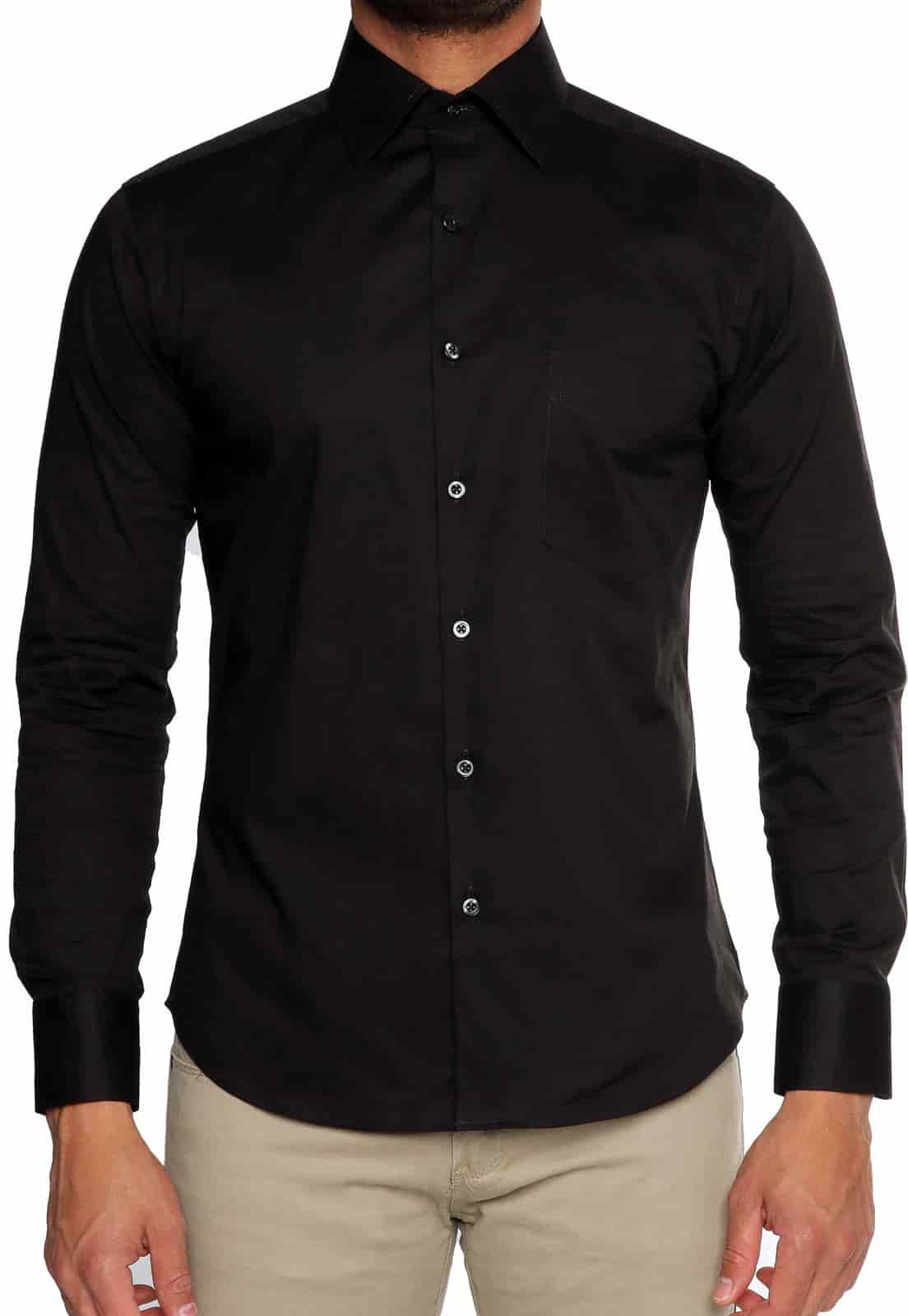 Camisa manga larga negra slim fit con spandex - miniatura 3