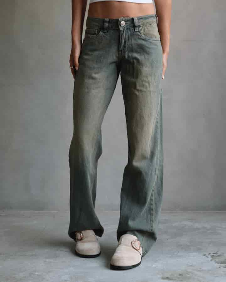 JEAN EXTRA LOW STRAIGHT FIT VINTAGE GREEN WASHED AZUL - miniatura 3
