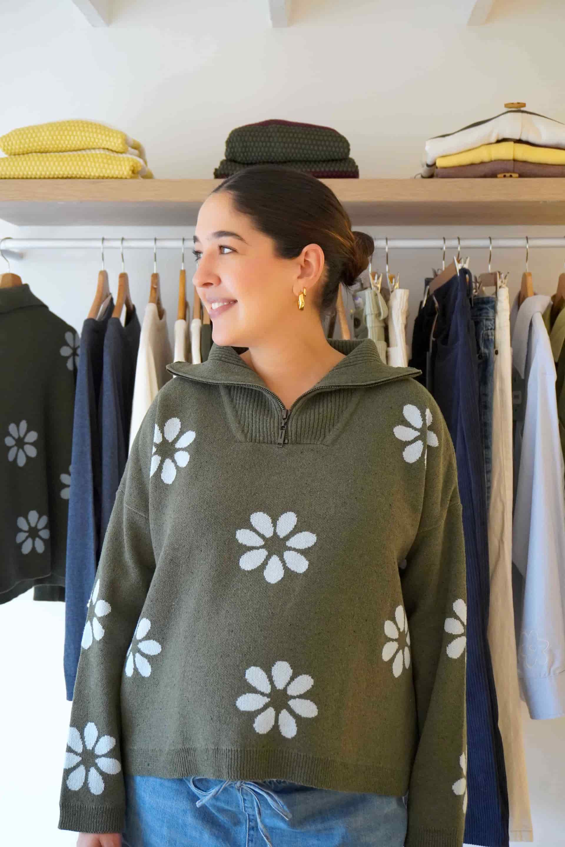 Halfzip Flowers Verde - miniatura 2