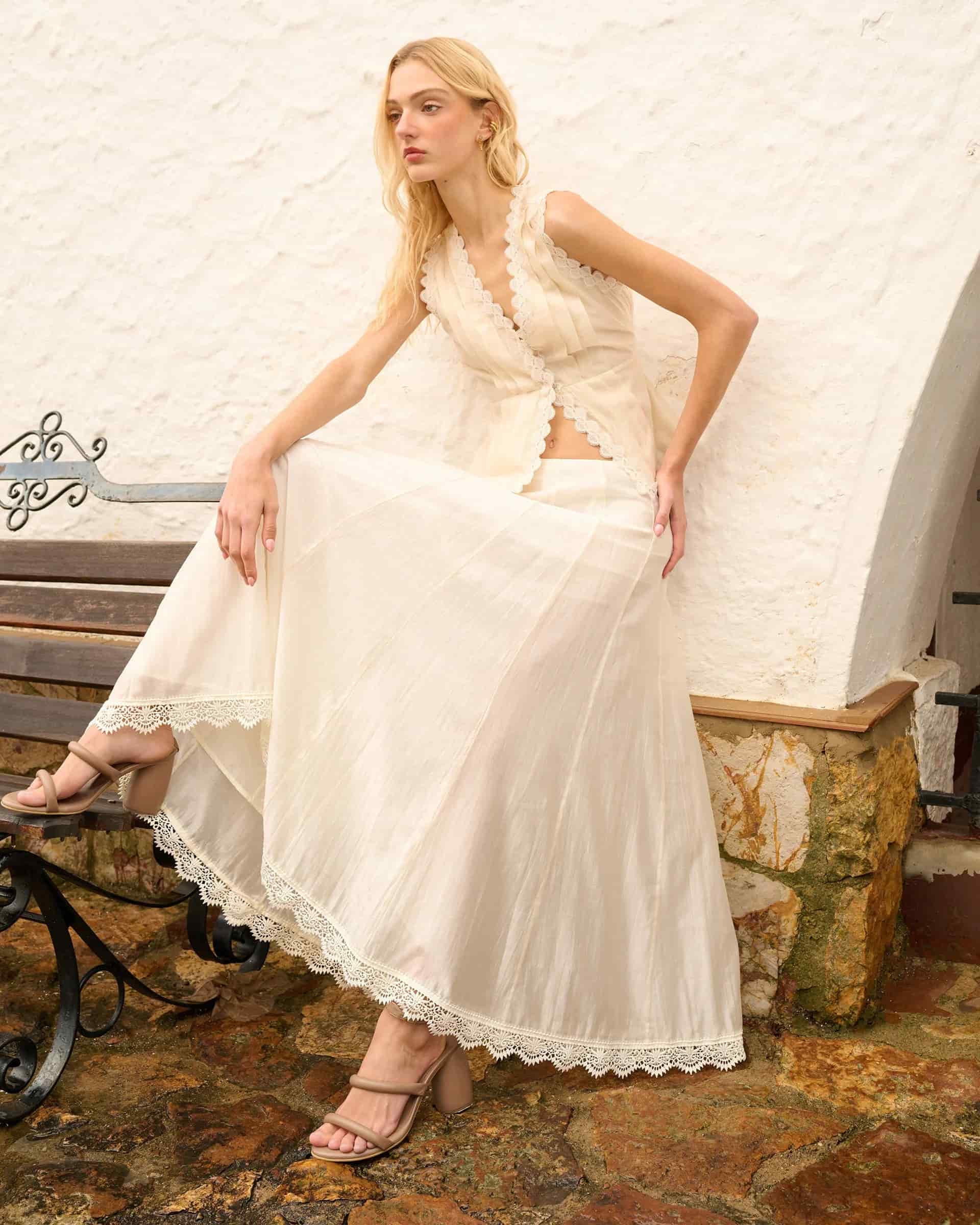 ZAPHYR MIDI SKIRT CREAM - miniatura 7