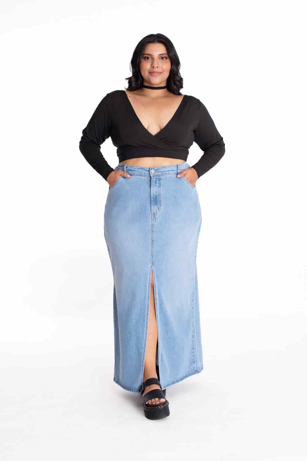 Falda Larga Denim Azul Claro 437 - miniatura 8