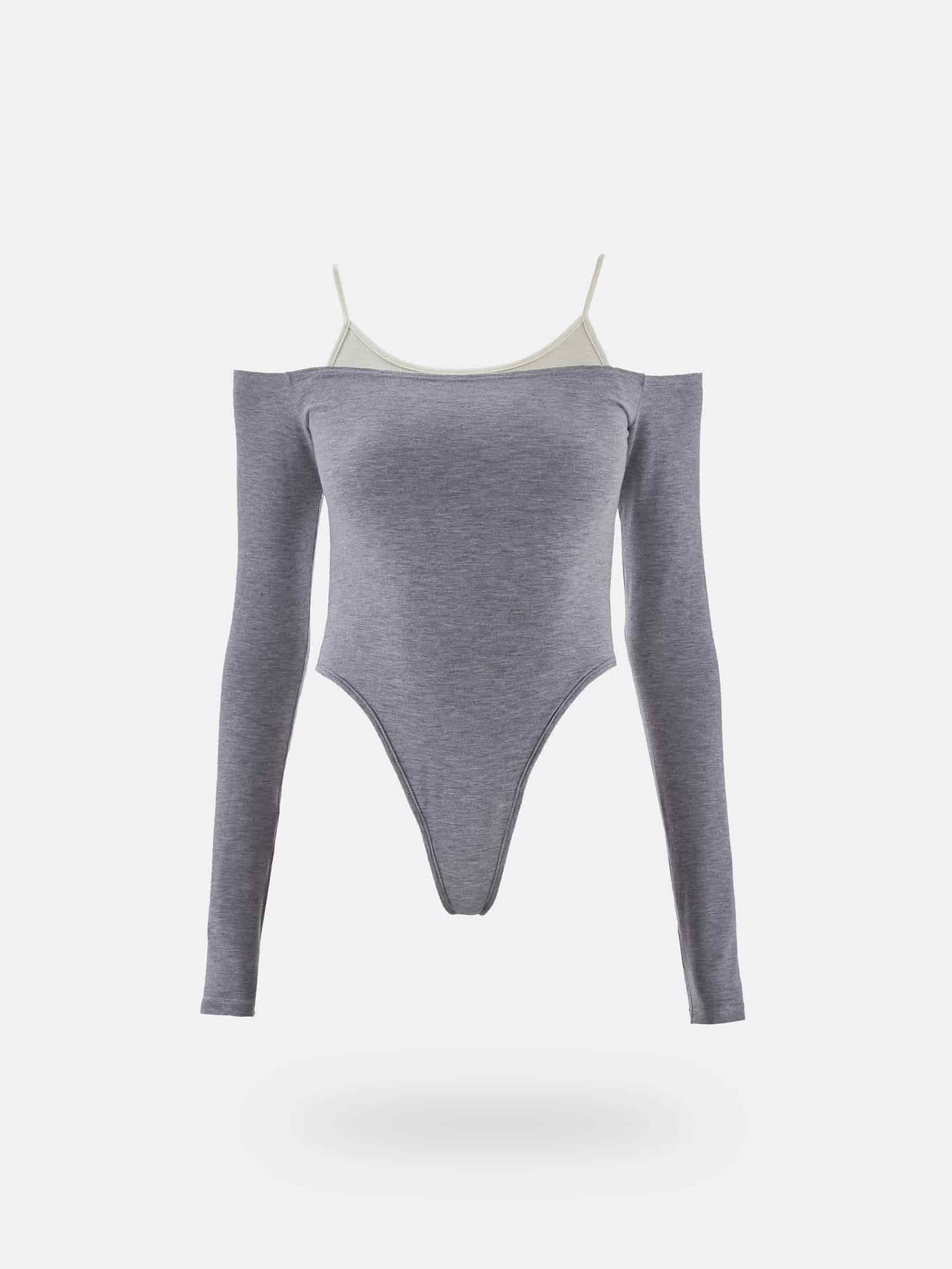 DOUBLE LAYER BODYSUIT - JASPE GRAY & CREAMY - miniatura 5