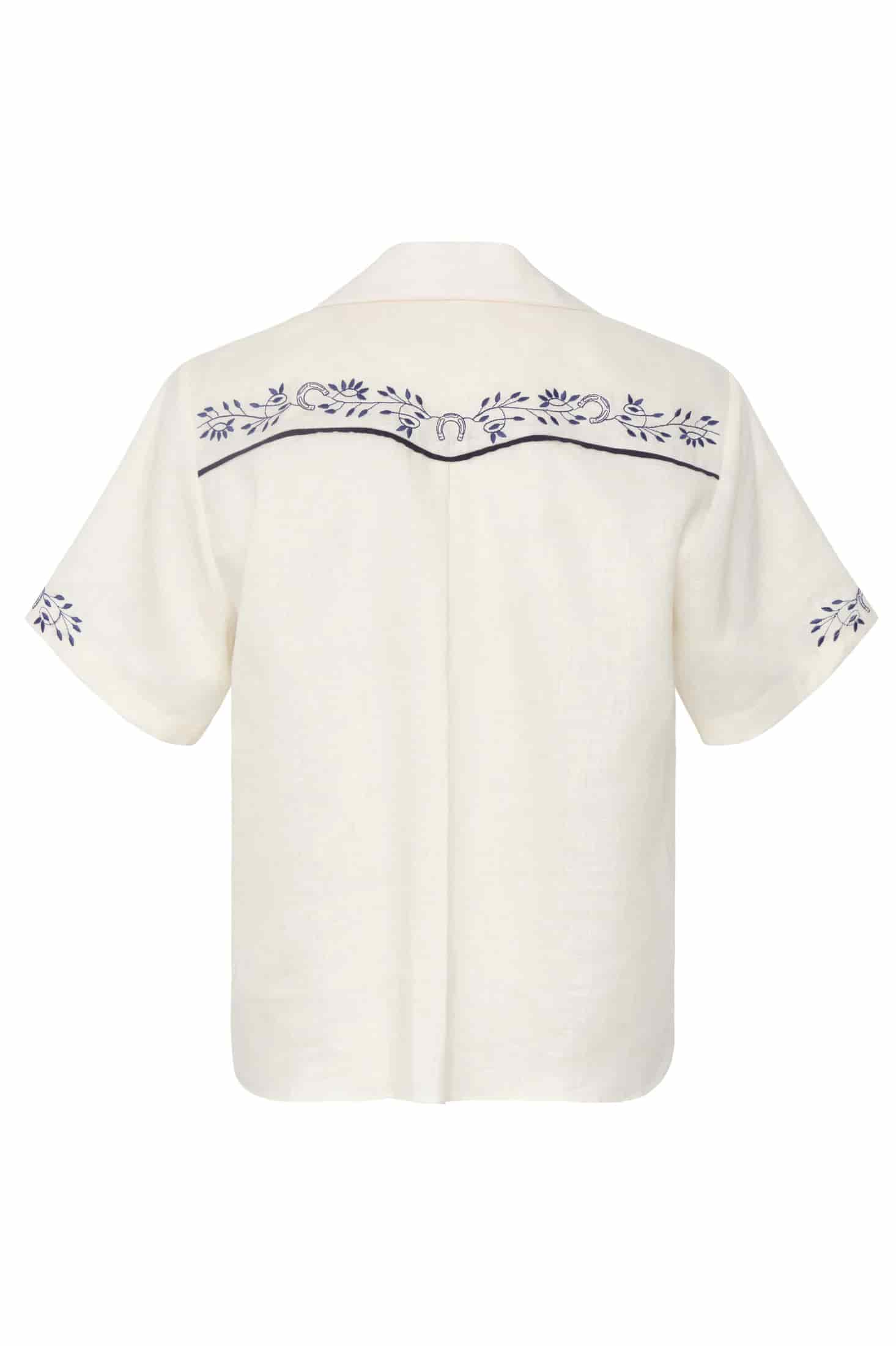 El Jared Linen Embroidered Shirt / Ivory Blue Horseshoes - miniatura 4