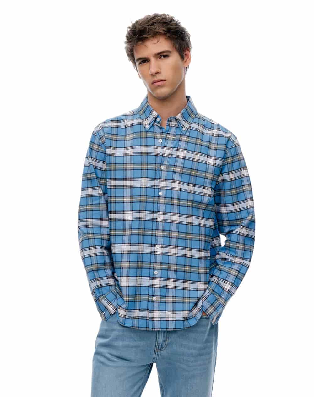 Camisa manga larga regular algodón cuadros hombre - miniatura 2