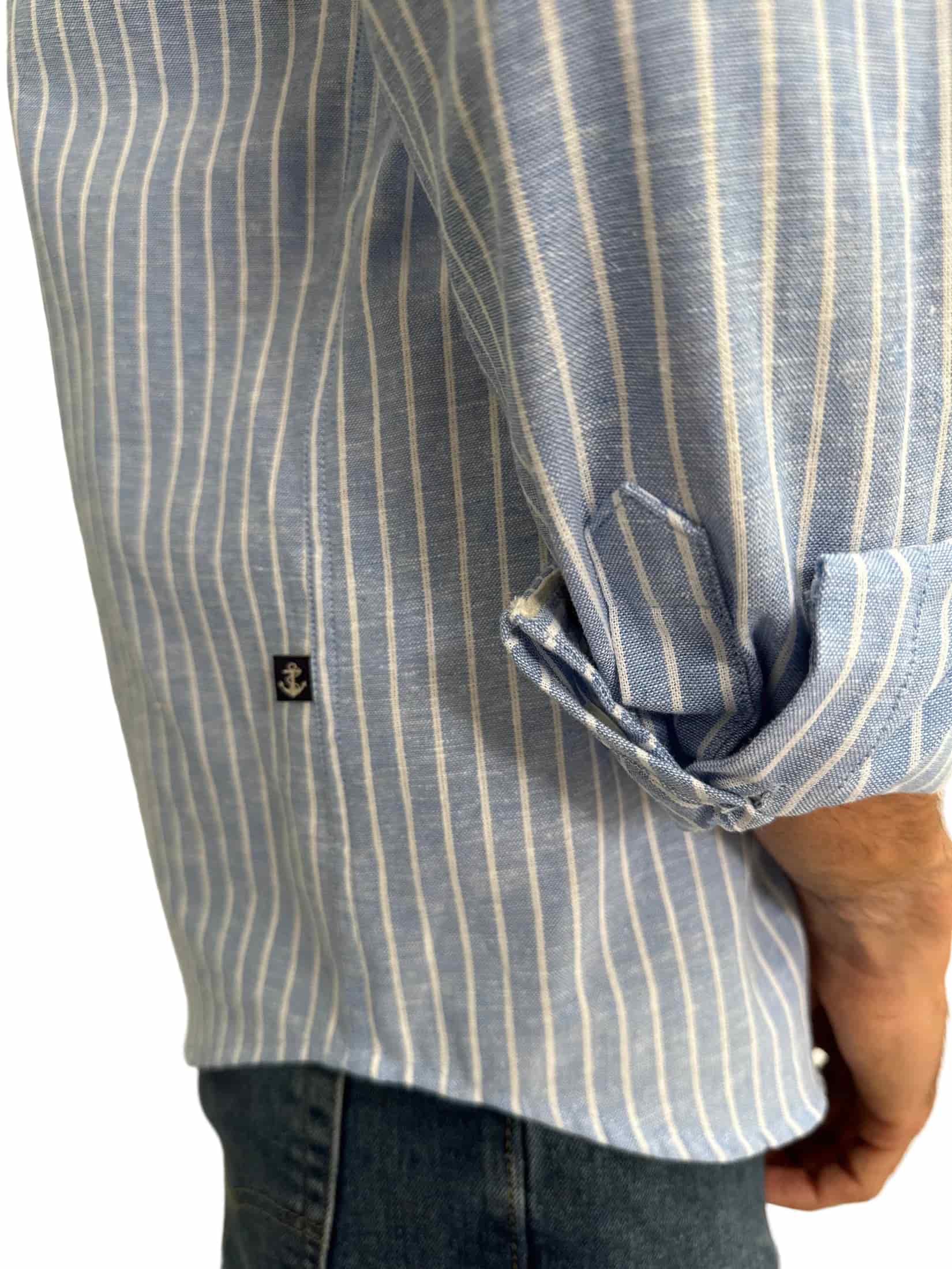 Camisa de Lino Azul Claro y Rayas Blancas - miniatura 5