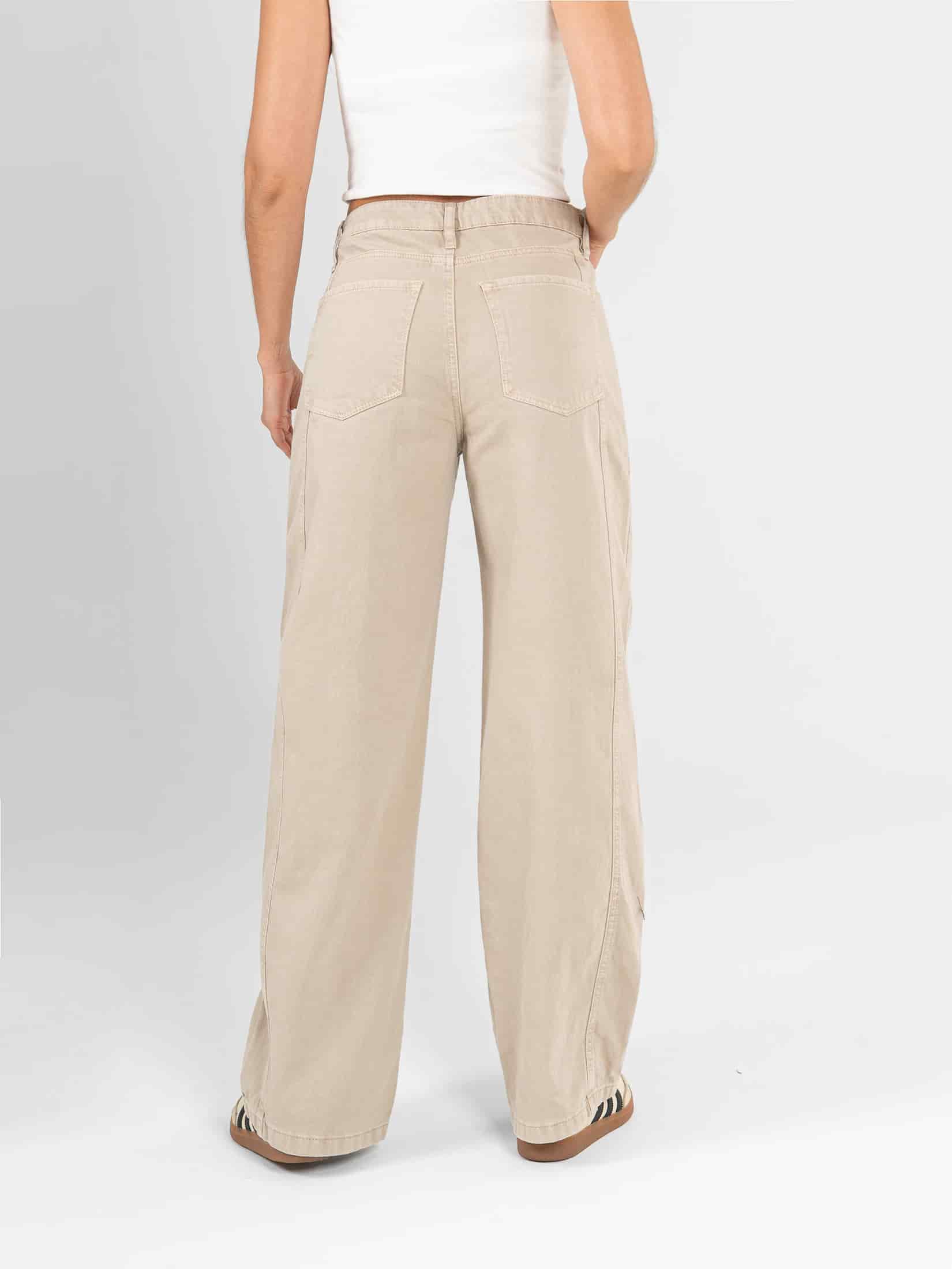 Ref: 0620451 Pantalón wide leg, rígido, tiro alto, con cortes, tono caqui - miniatura 2