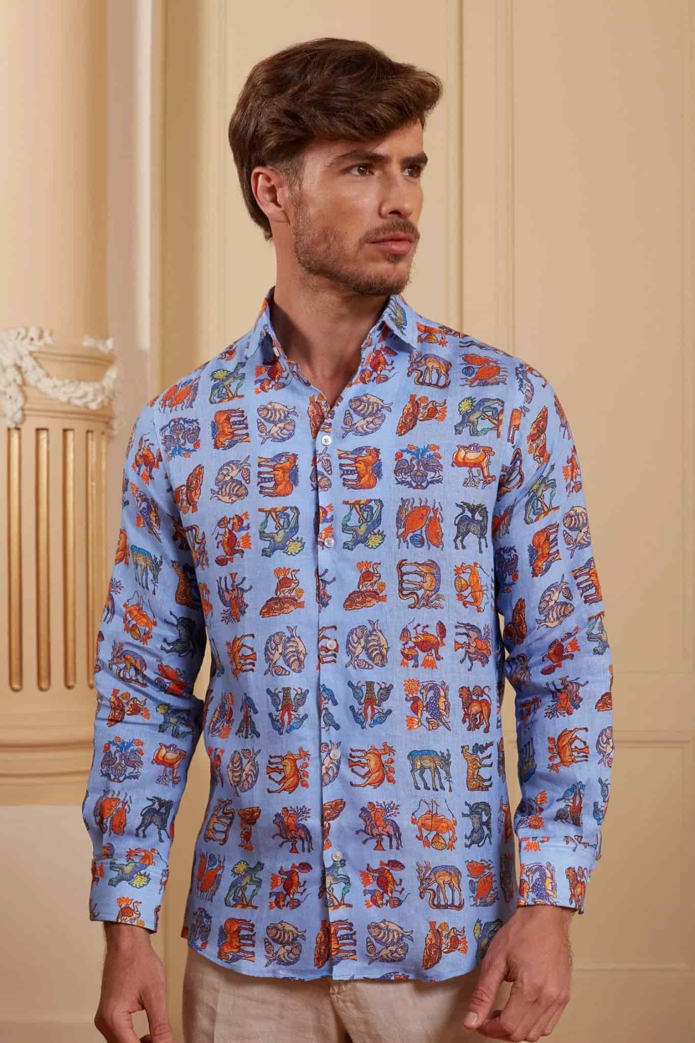 Men's justiniano linen shirt sky blue - miniatura 12