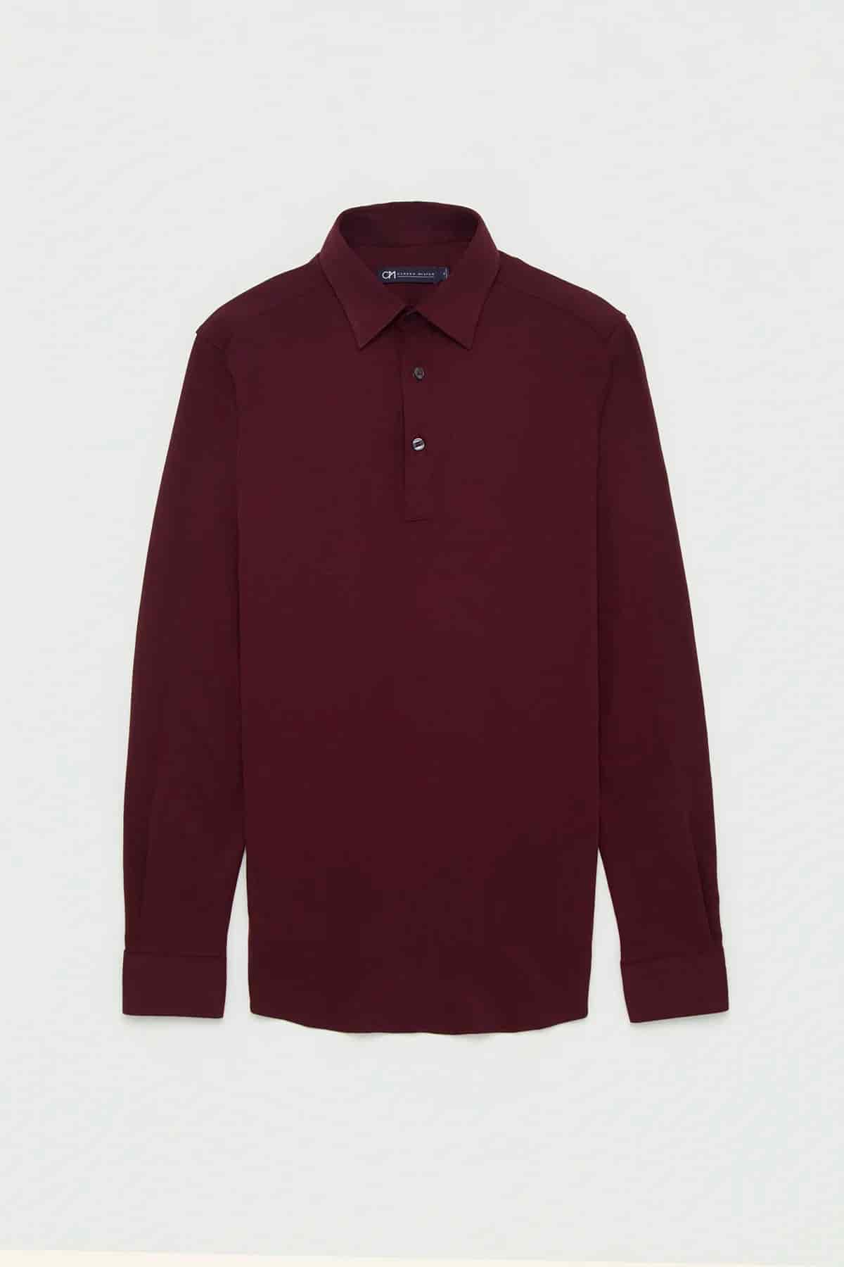 Camisa Piqué Polera Algodón Borgoña - miniatura 1