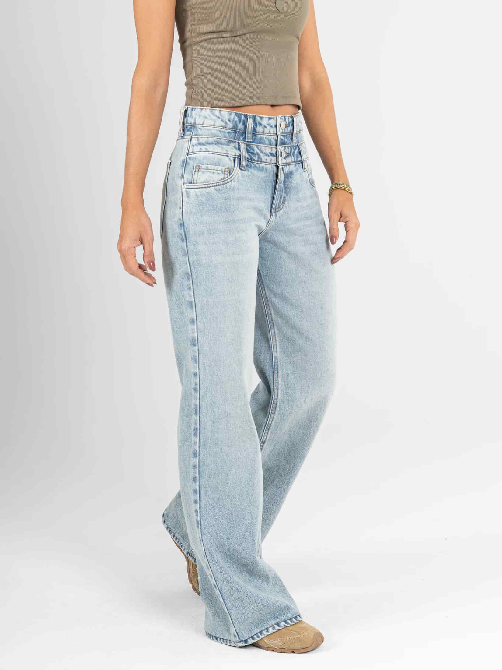 Ref: 066503 Jean mom flare, rígido, detalle en pretina, tono azul medio - miniatura 3