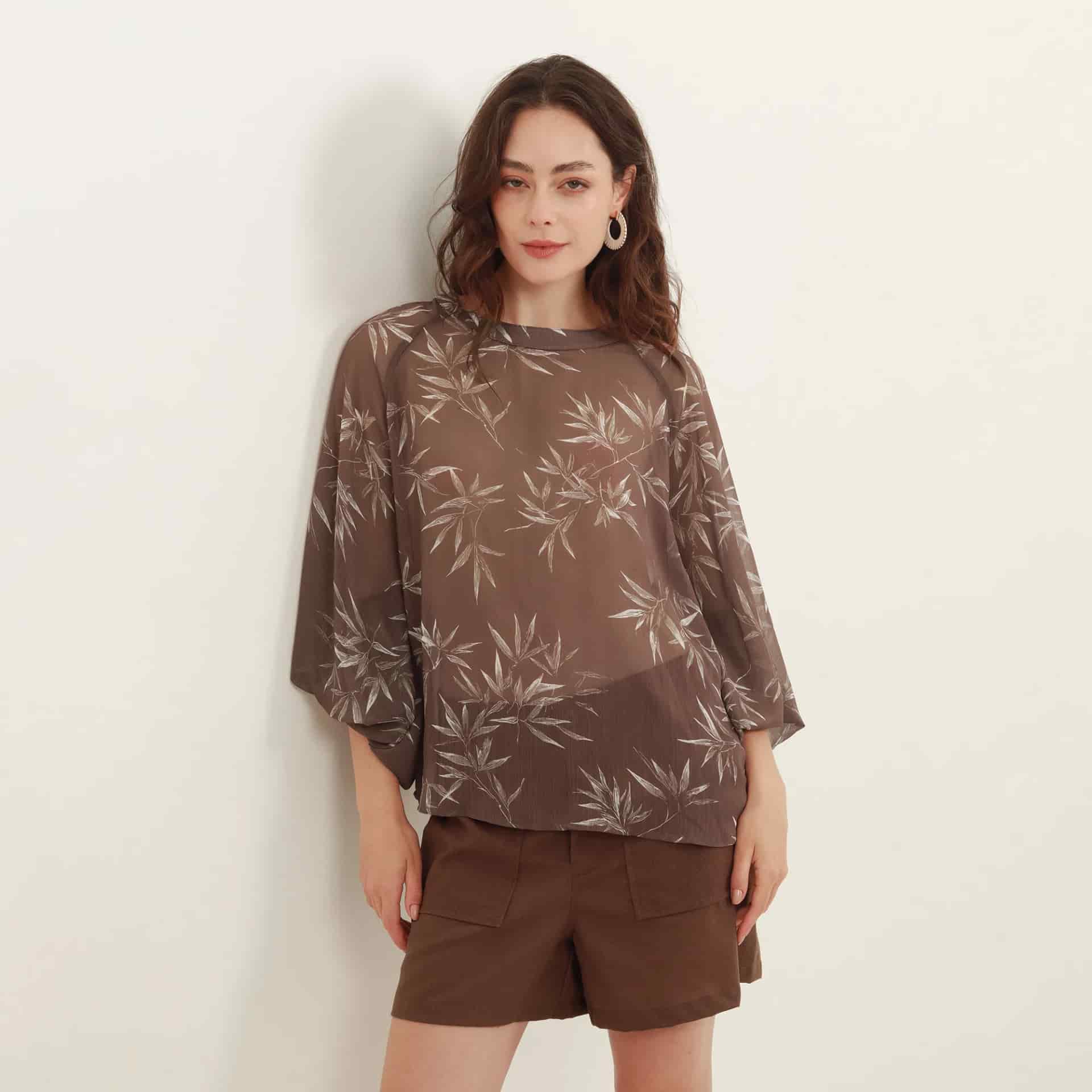 Blusa estampada cuello redondo manga globo - miniatura 7