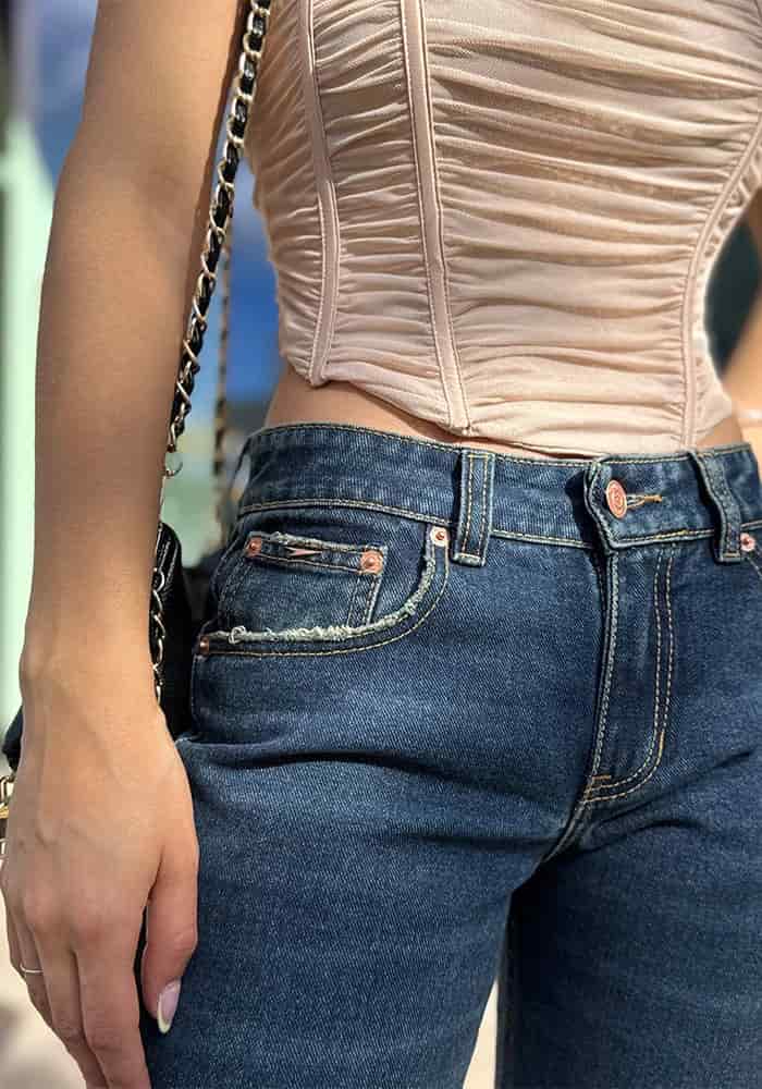 Jeans Straight Leg Azul Oscuro Dirty Tiro Bajo - miniatura 4