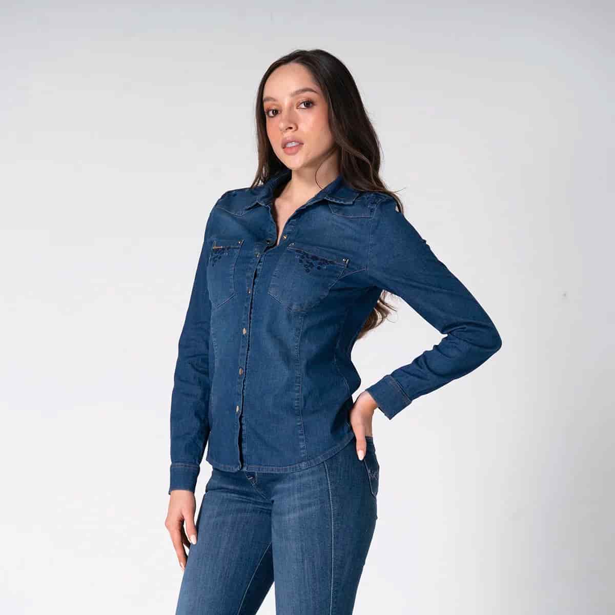 Blusa Denim Slim Cuello Camisero Angela - miniatura 1
