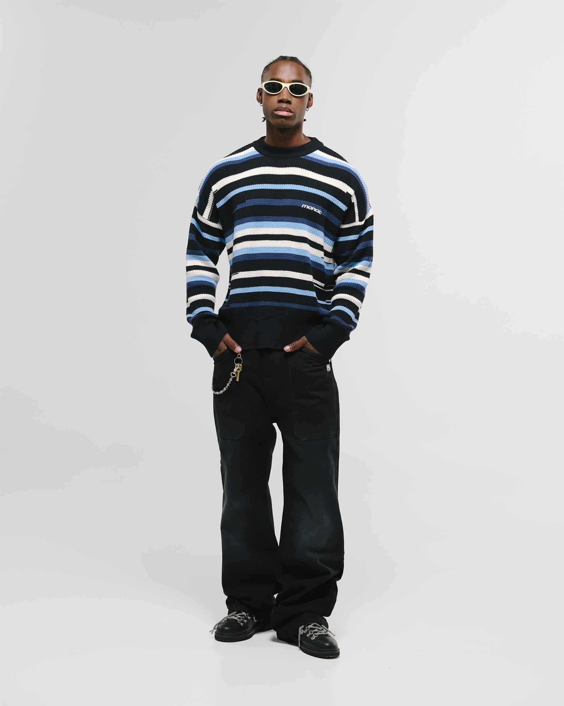 Striped Knitwear Sweater – Azul, Crema y Negro - miniatura 3