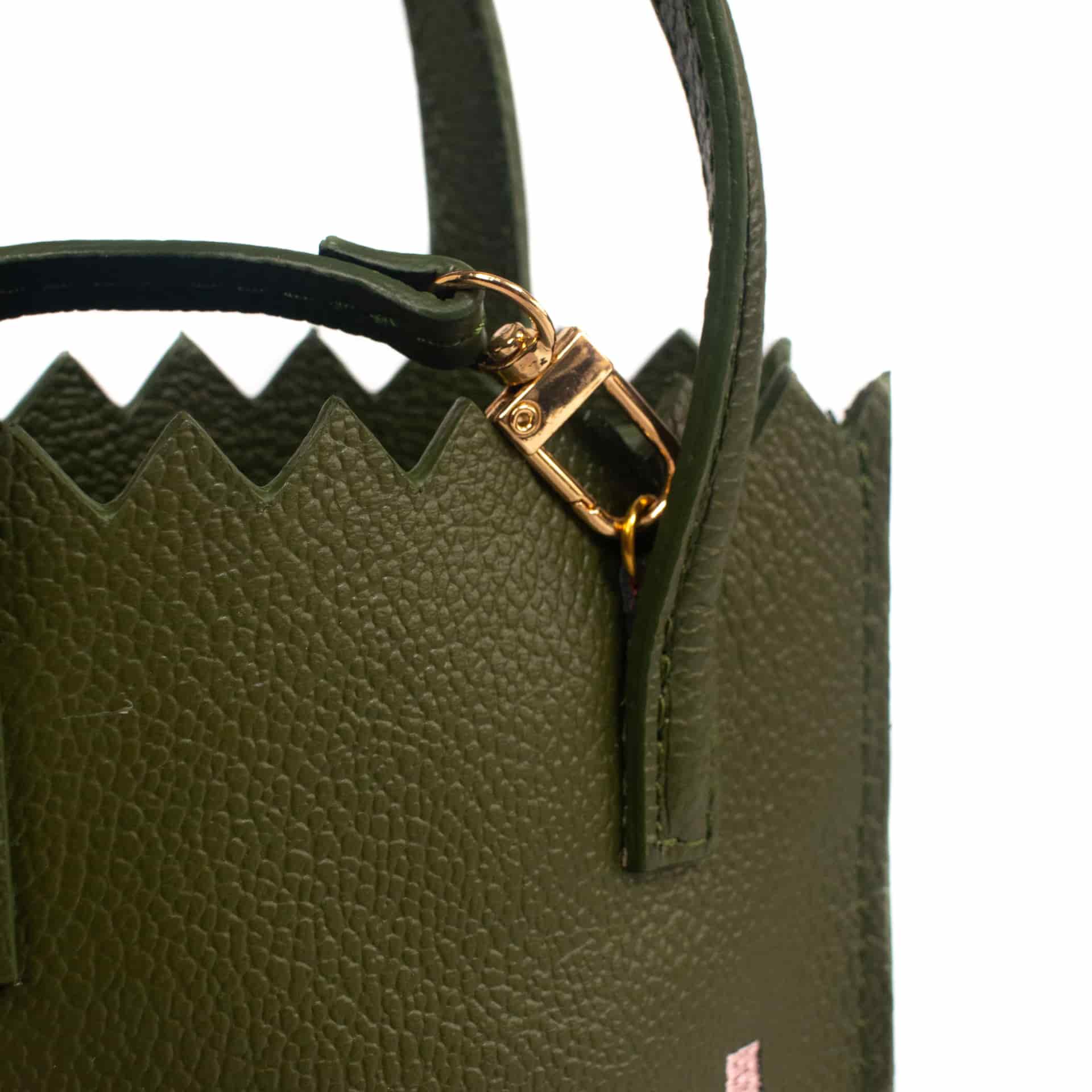 Mini Paper Bag - Olive Green - Pink Embroidery - miniatura 5