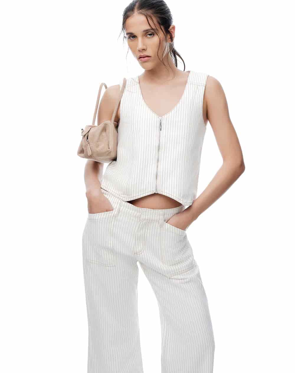 Chaleco denim crudo rayas mujer - miniatura 4