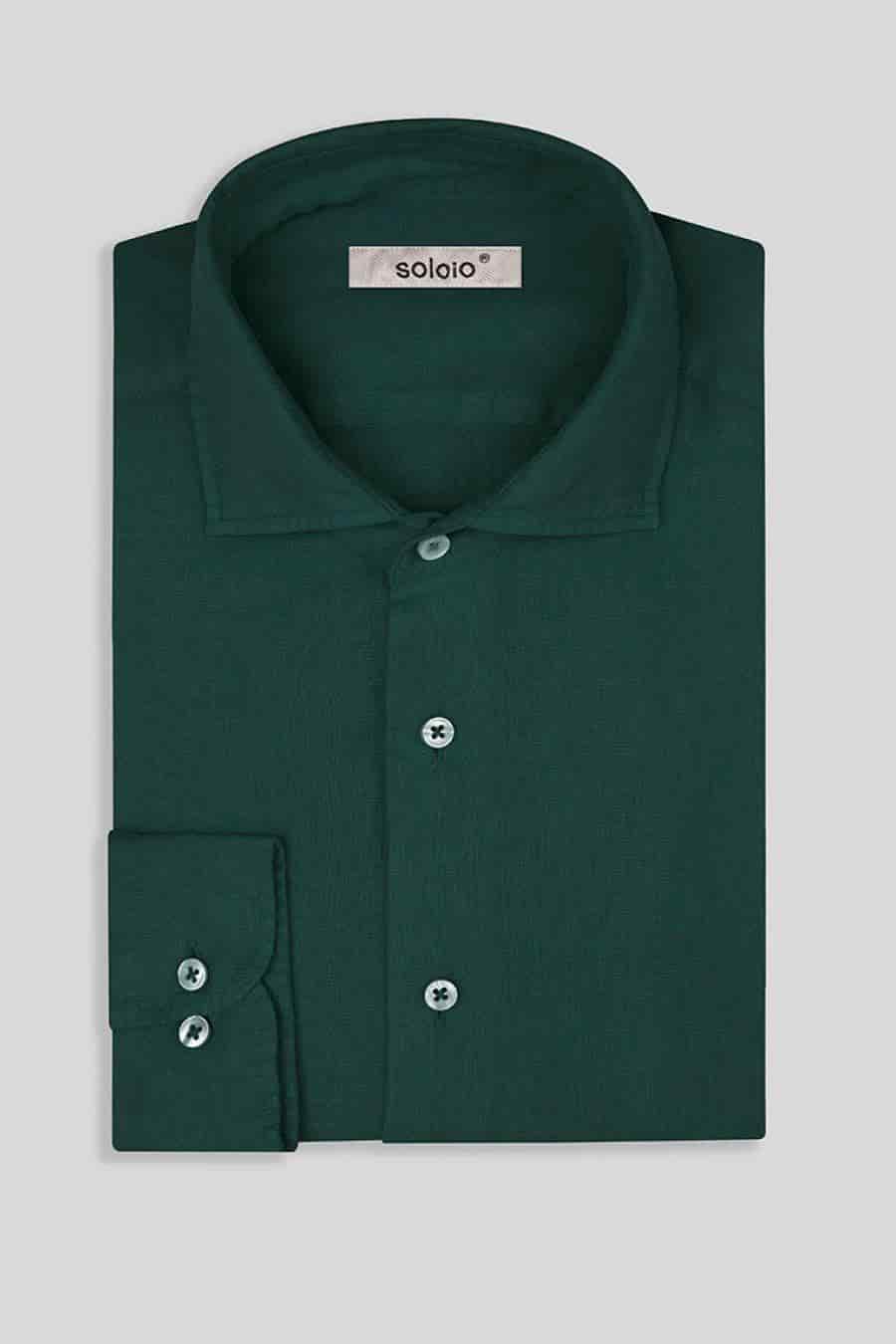 Men's linen shirt dark green - miniatura 6