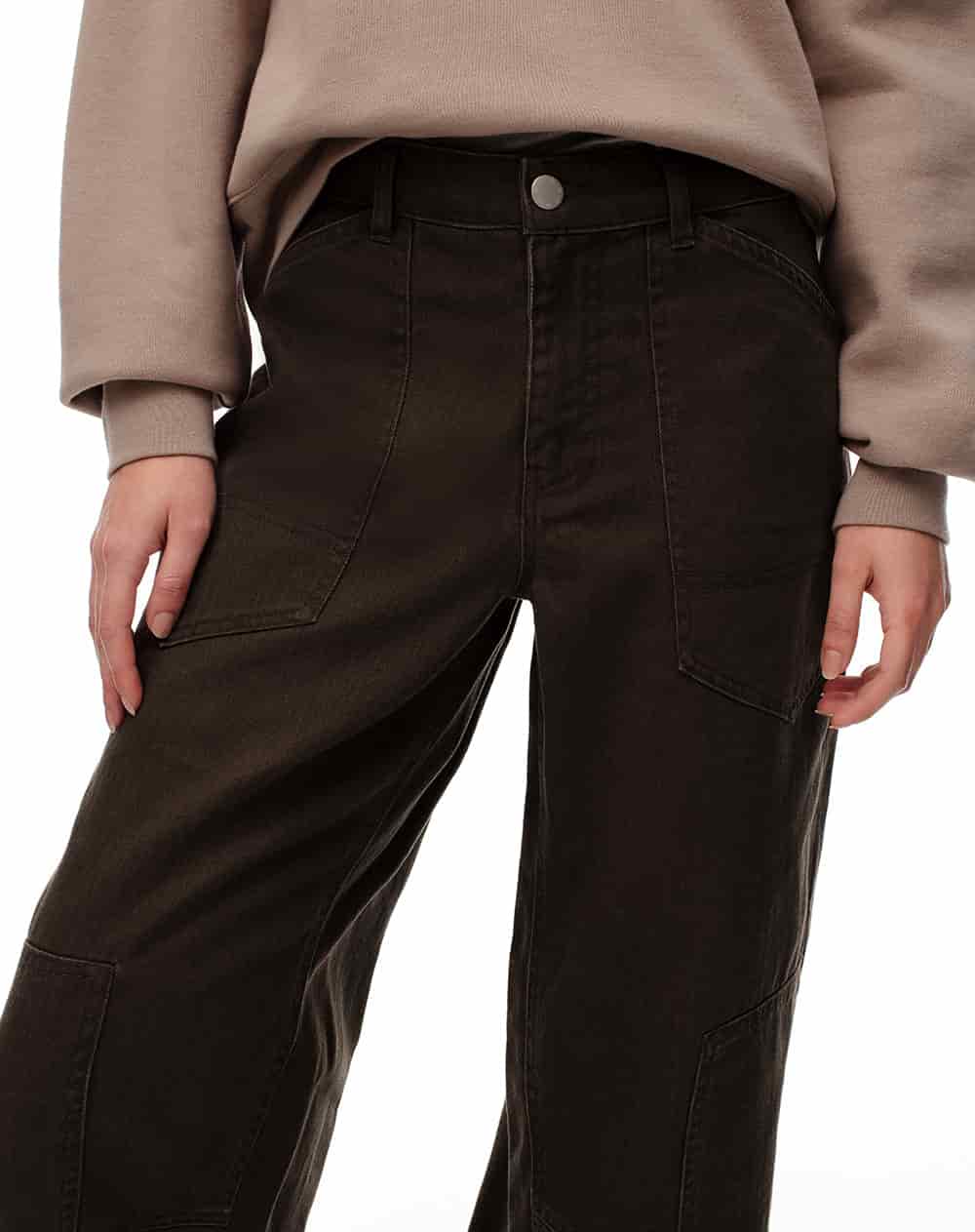 Pantalón wide leg tiro medio drill algodón chocolate mujer - miniatura 4