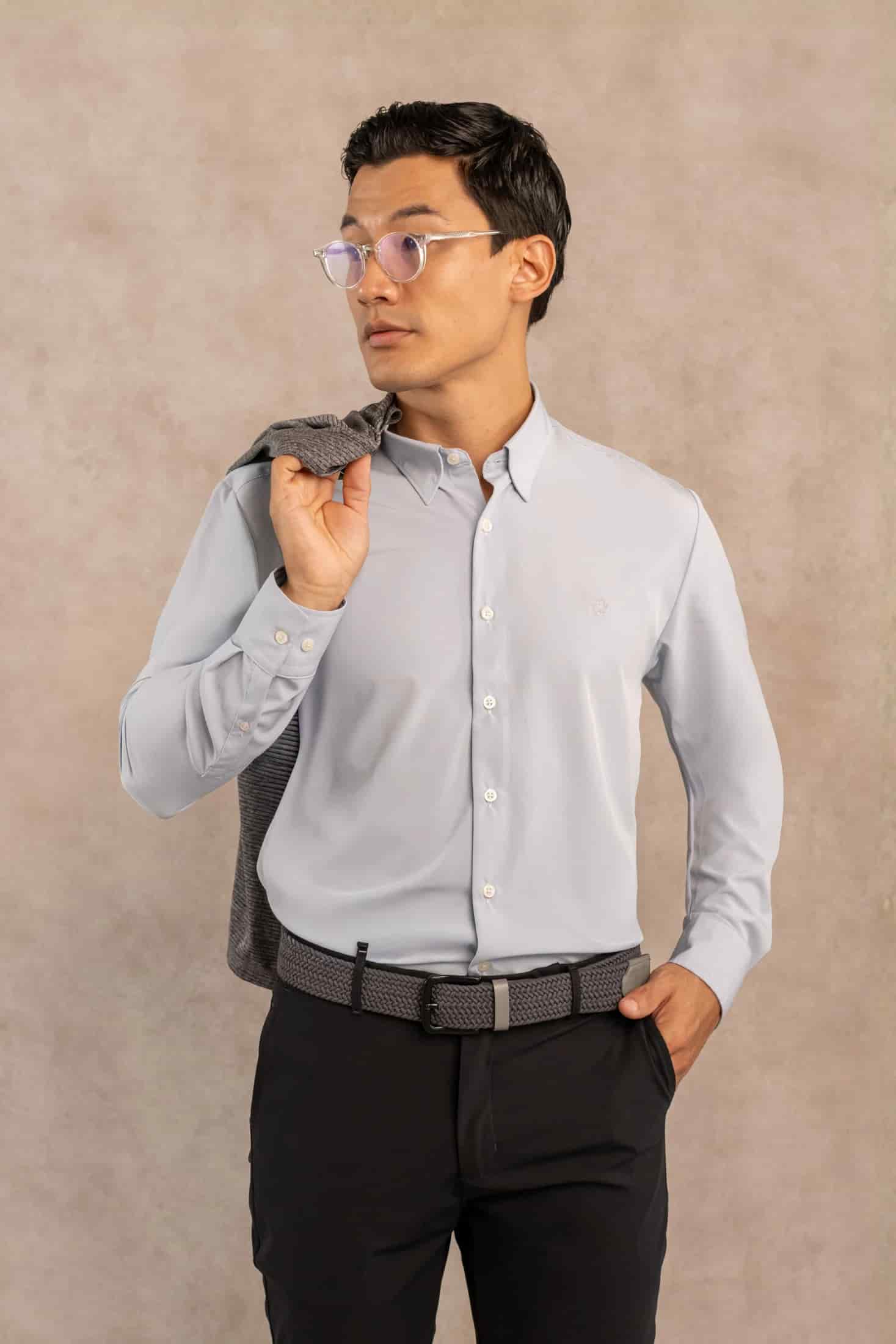Camisa Performance Antiarrugas Gris Stone - miniatura 1