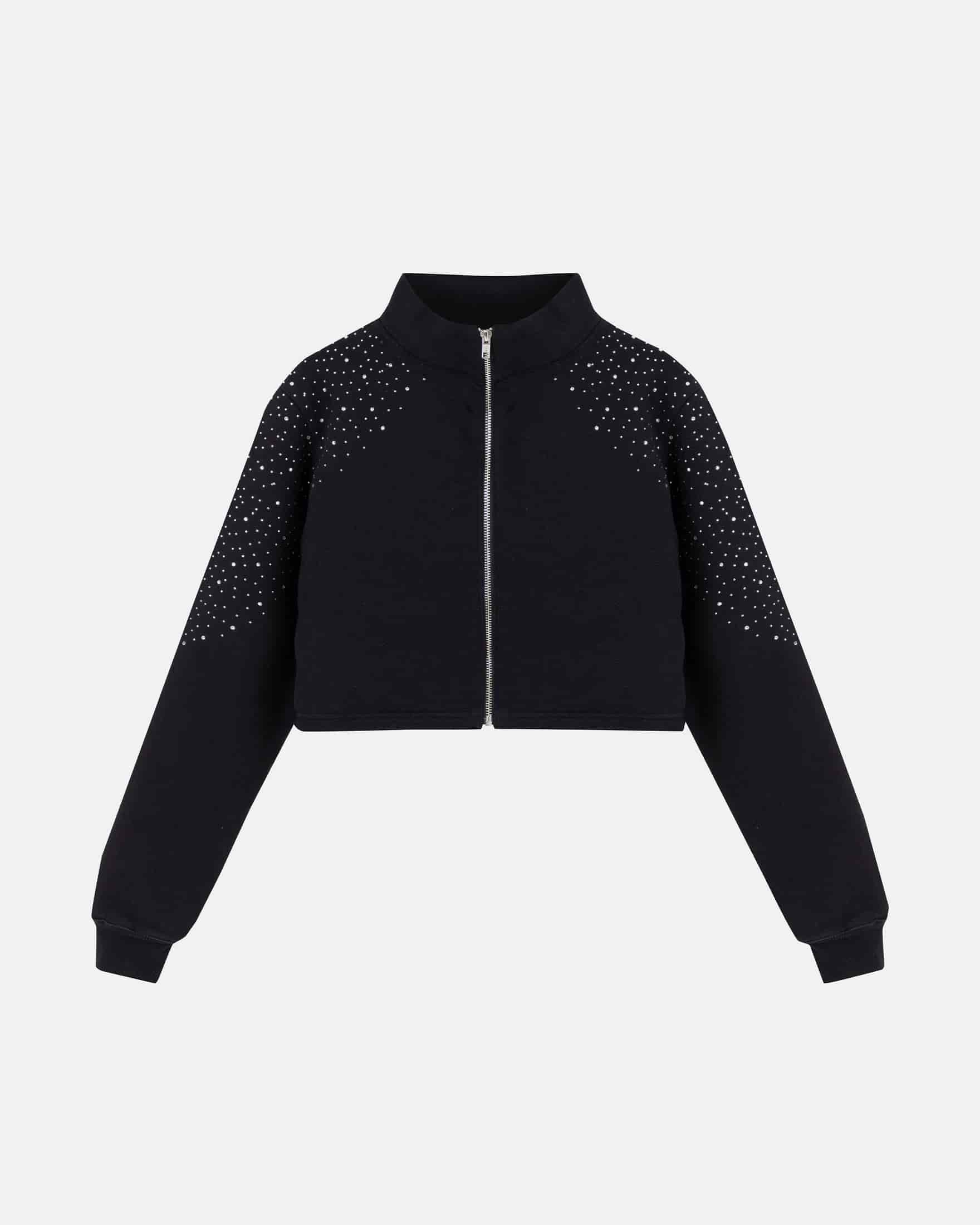 W Golden Heritage Slim Fit Zip Up Pearled Cropped Crewneck Black - miniatura 1