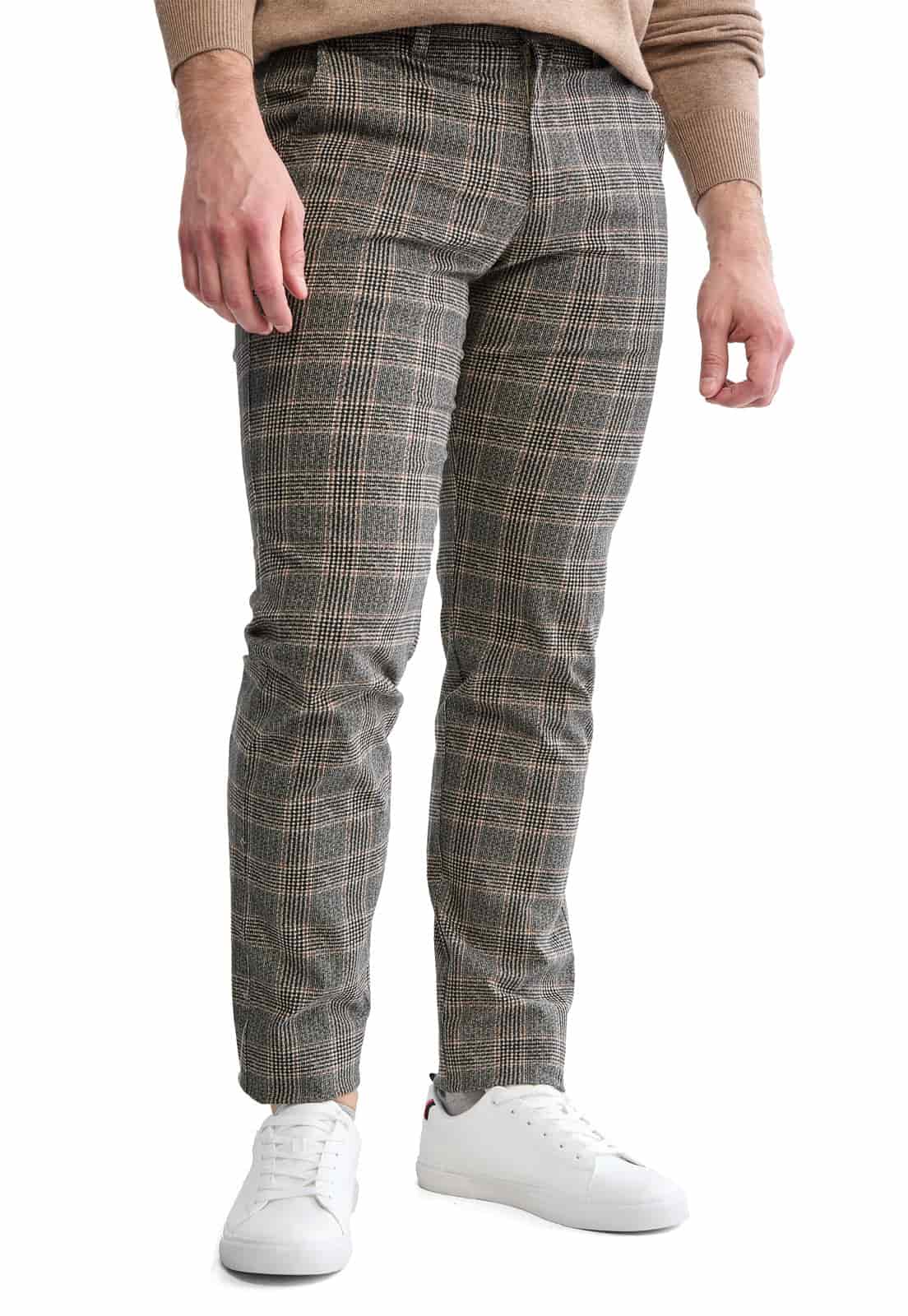 Pantalón dril a cuadros gris con camel - miniatura 1