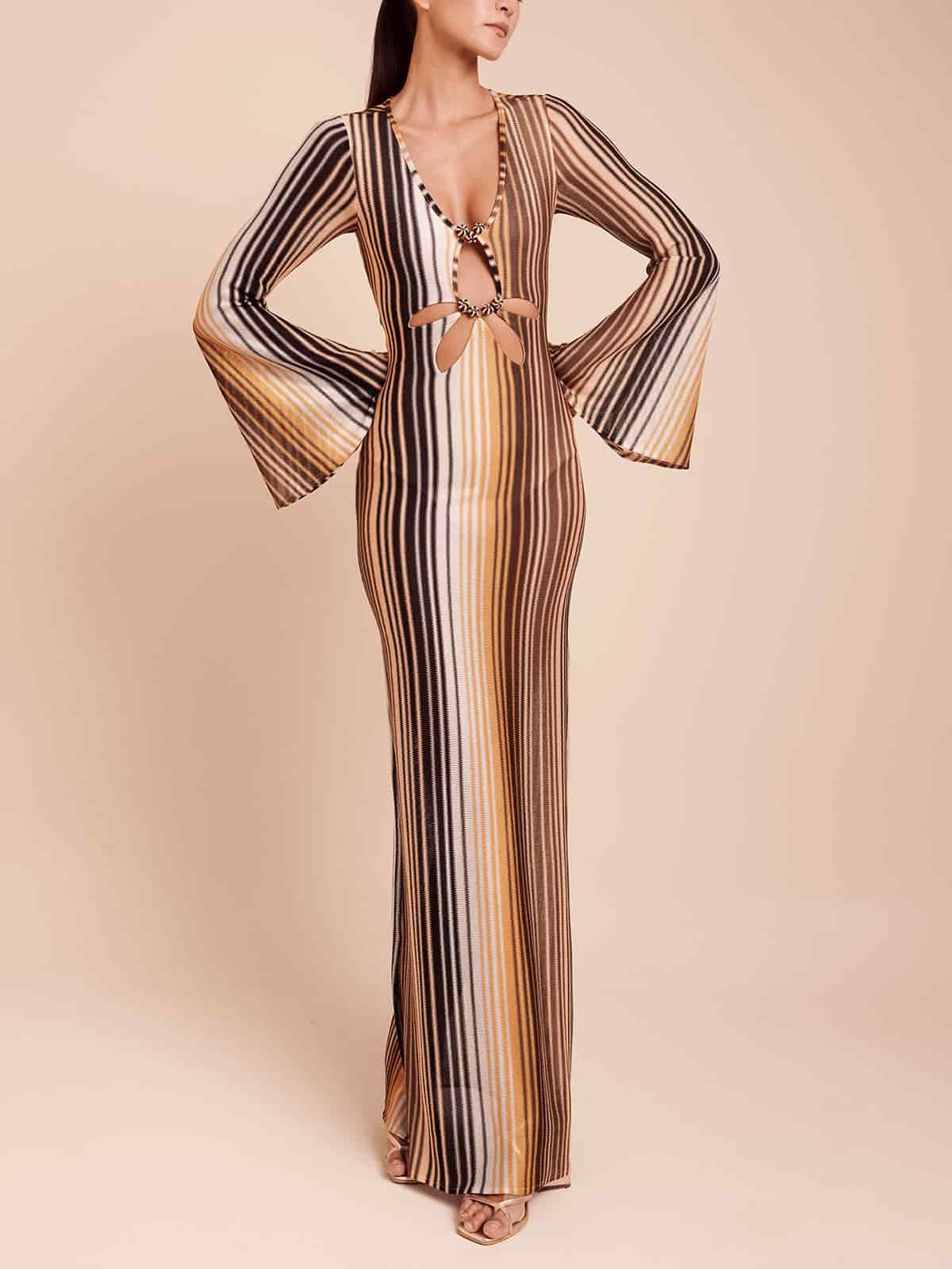 DALI DRESS BROWN MULTI STRIPE - miniatura 3