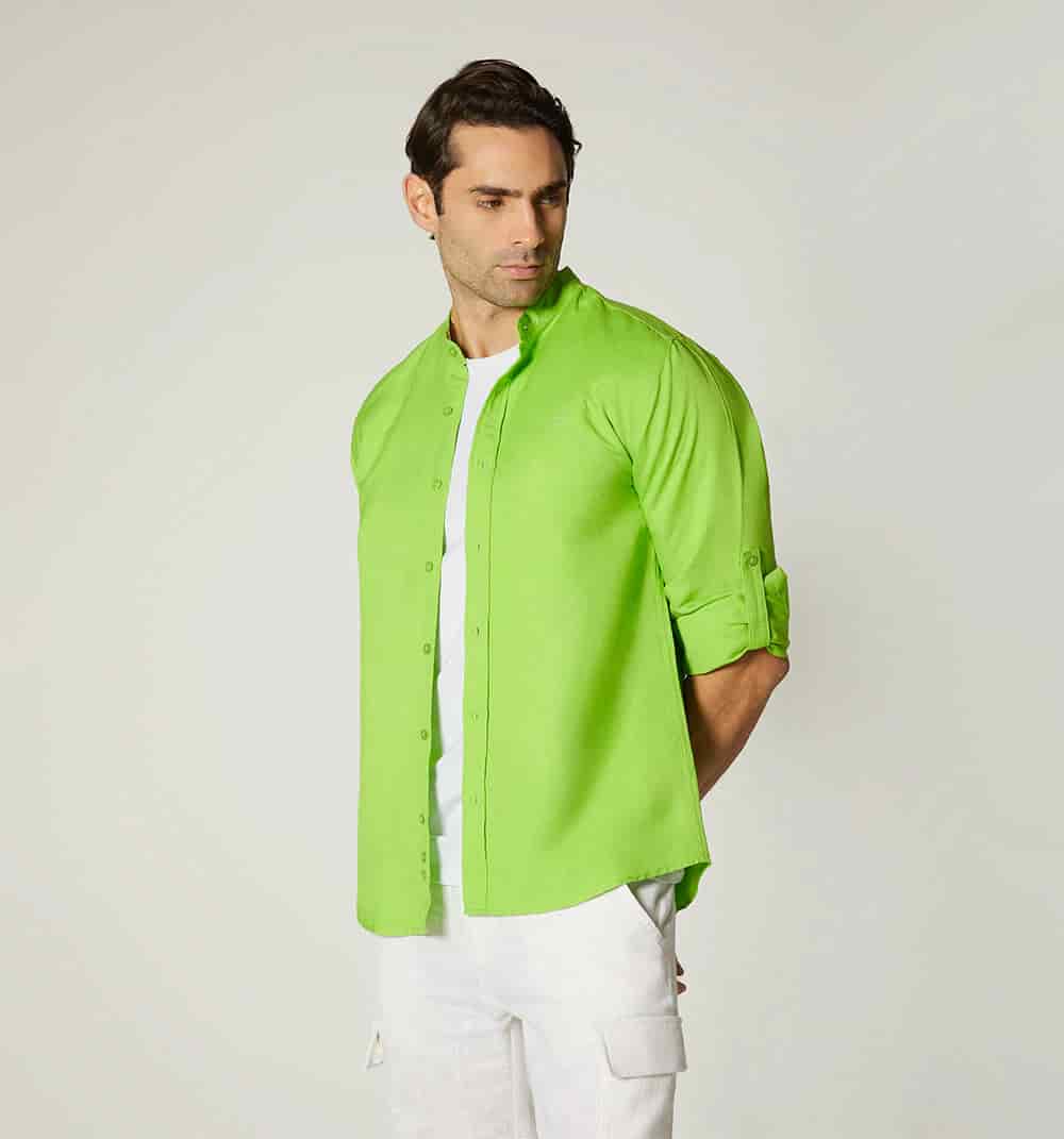 Camisa para hombre en lino cuello nerú m - miniatura 3