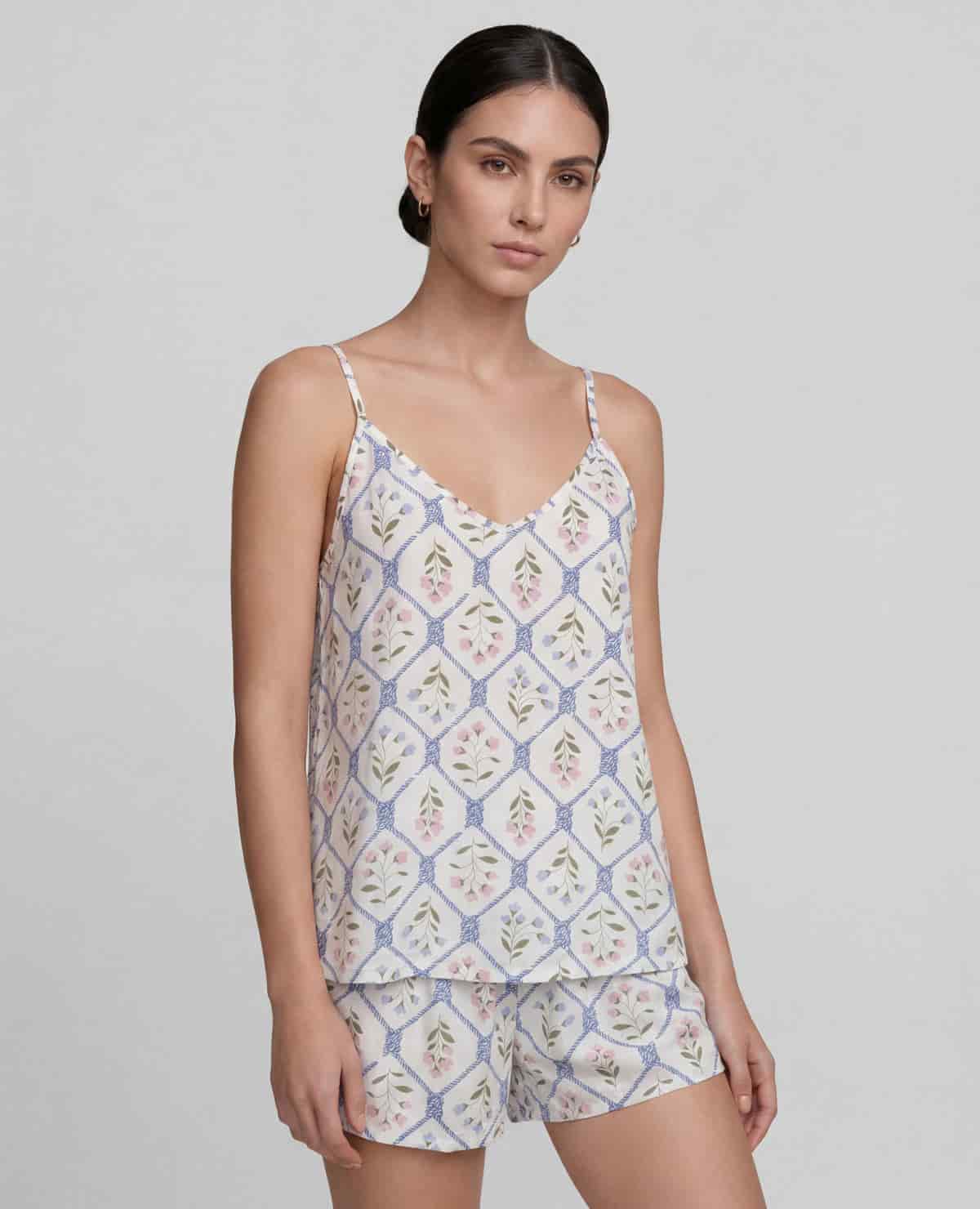 Pijama Short con Blusa Escote en V y Tiras Ajustables Azul | St. Even - miniatura 1