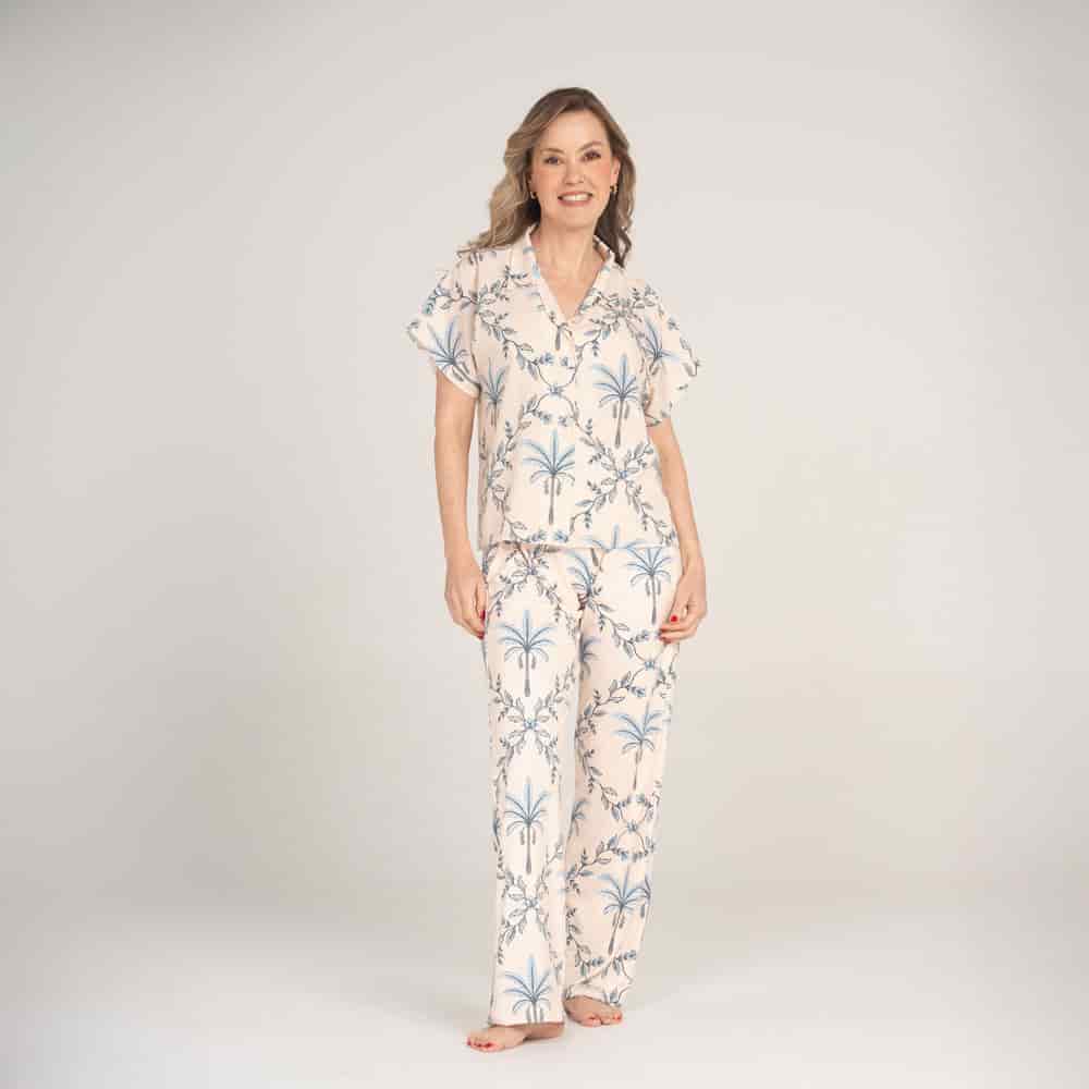 Conjunto de Pijama Pantalón Largo Palma Azul. - miniatura 1