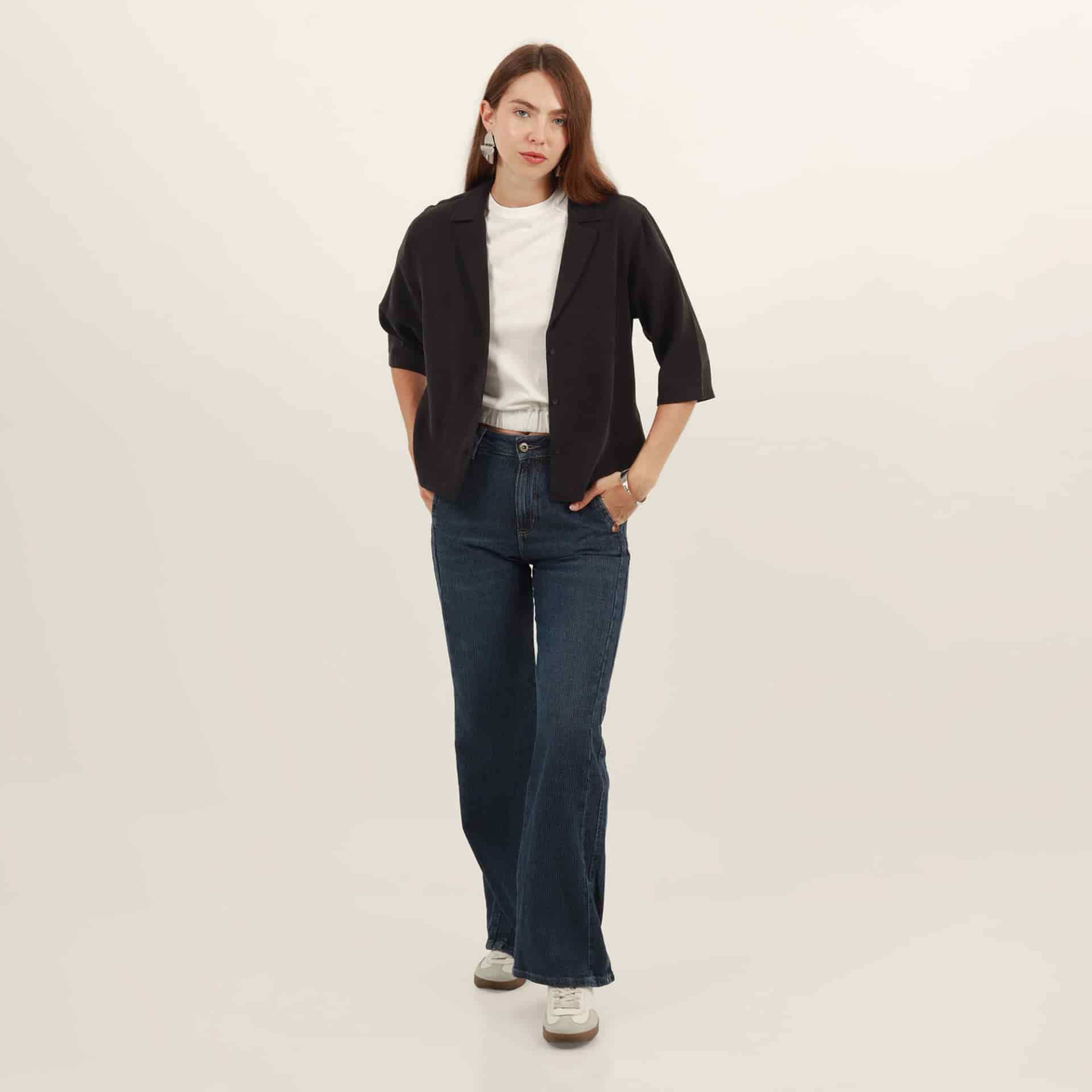 Blusa abierta cuello solapa manga 3/4 - miniatura 3