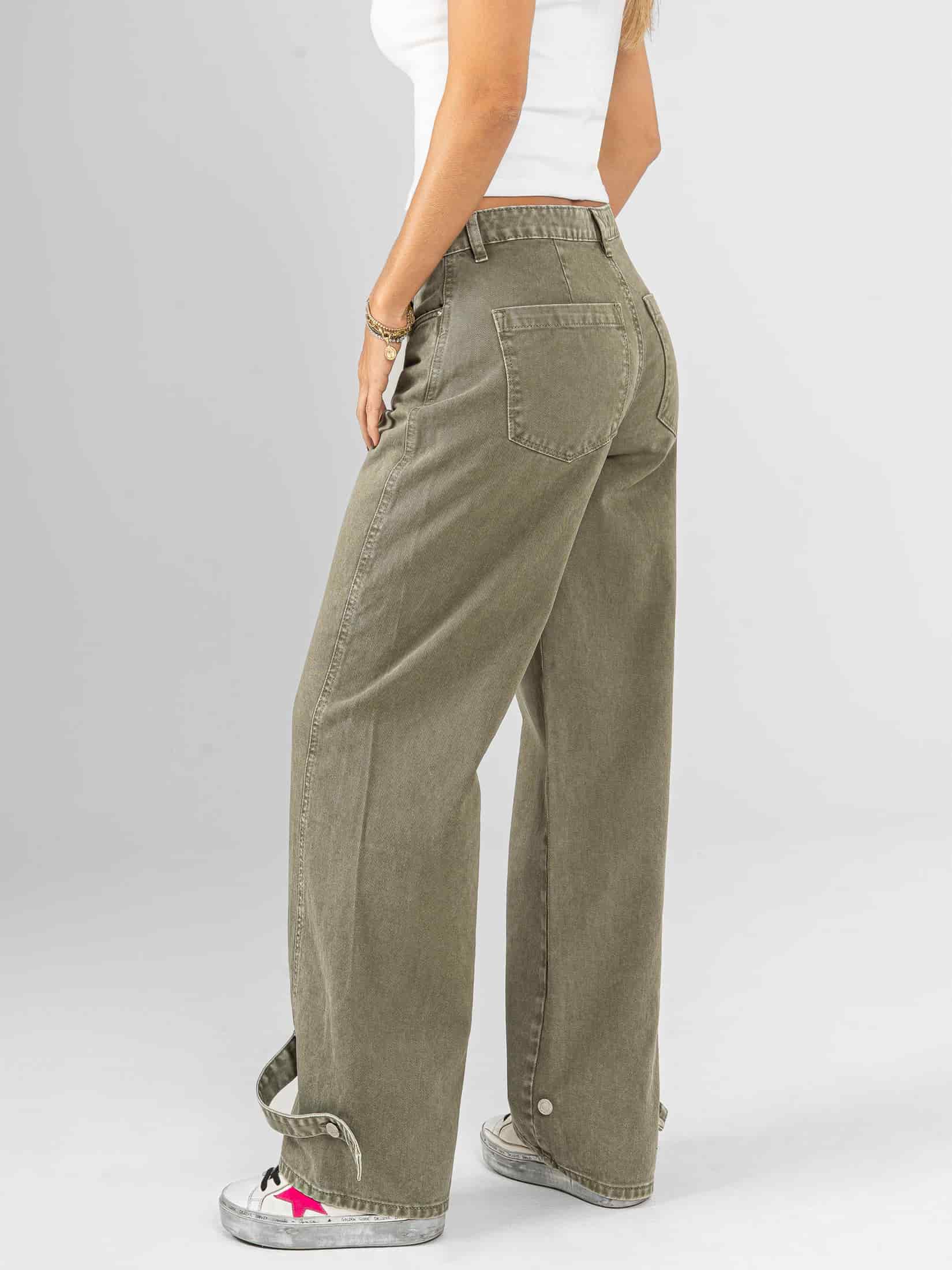 Ref: 0620409 Pantalón wide leg, rígido, tiro alto, detalle en bota, tono verde - miniatura 4
