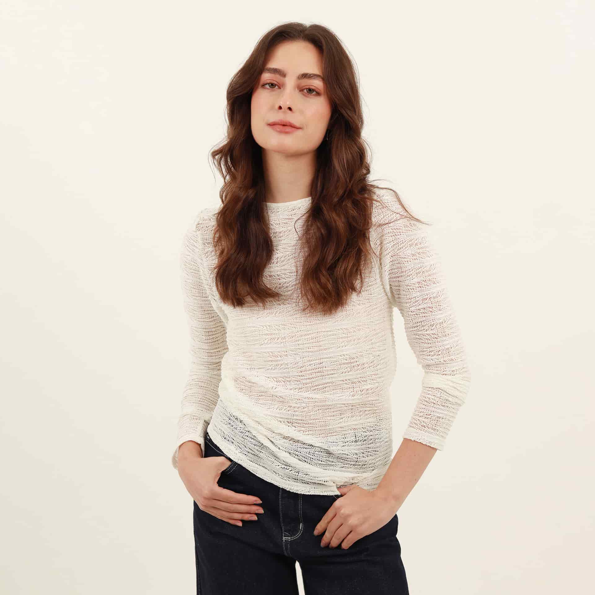 Camiseta tejida cuello ojal manga larga - miniatura 6