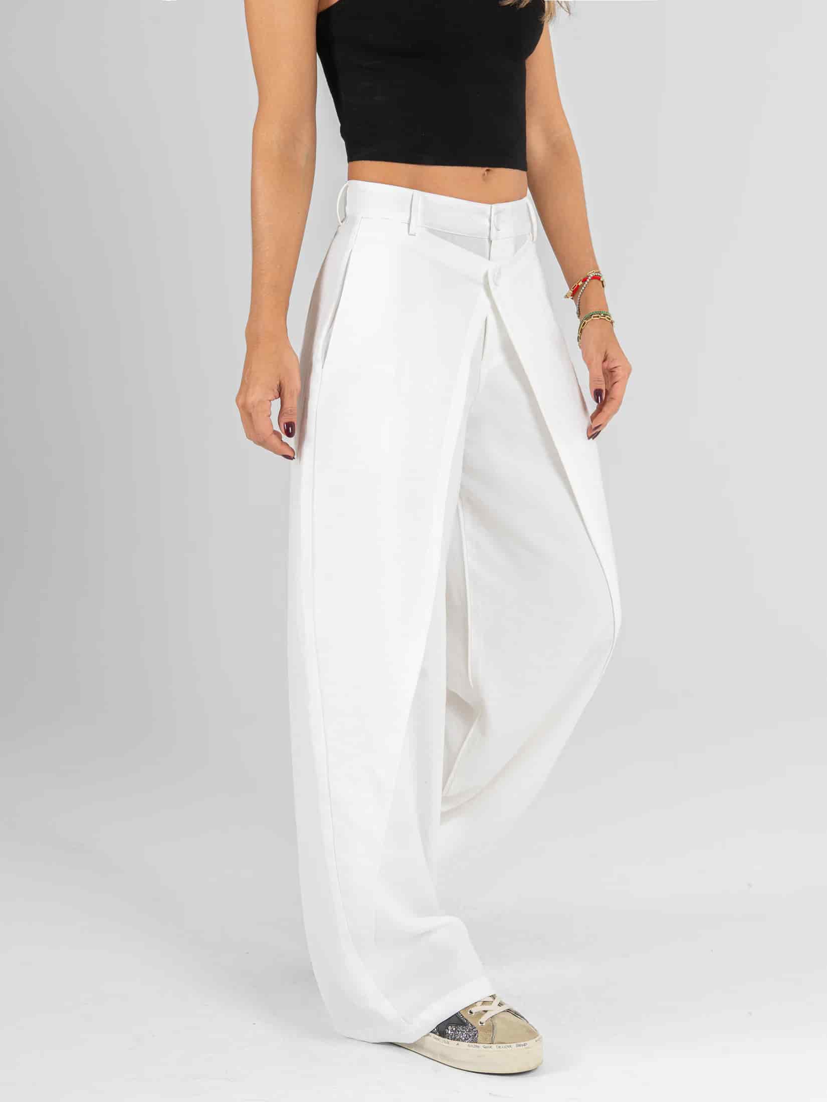 Ref: 0620550 Pantalón wide leg, tejido plano liviano, tiro alto, detalle delantero, tono ivory - miniatura 4