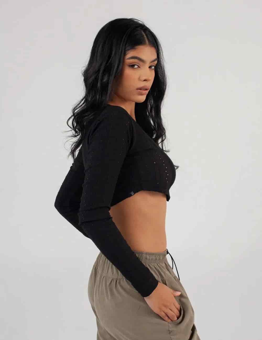 Crop Top manga larga Net negro Mujer - miniatura 6