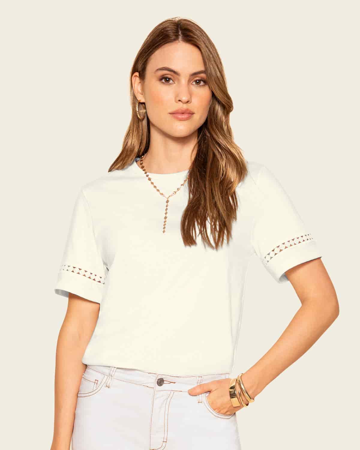 Camiseta básica con detalle de escalerilla en mangas - miniatura 1