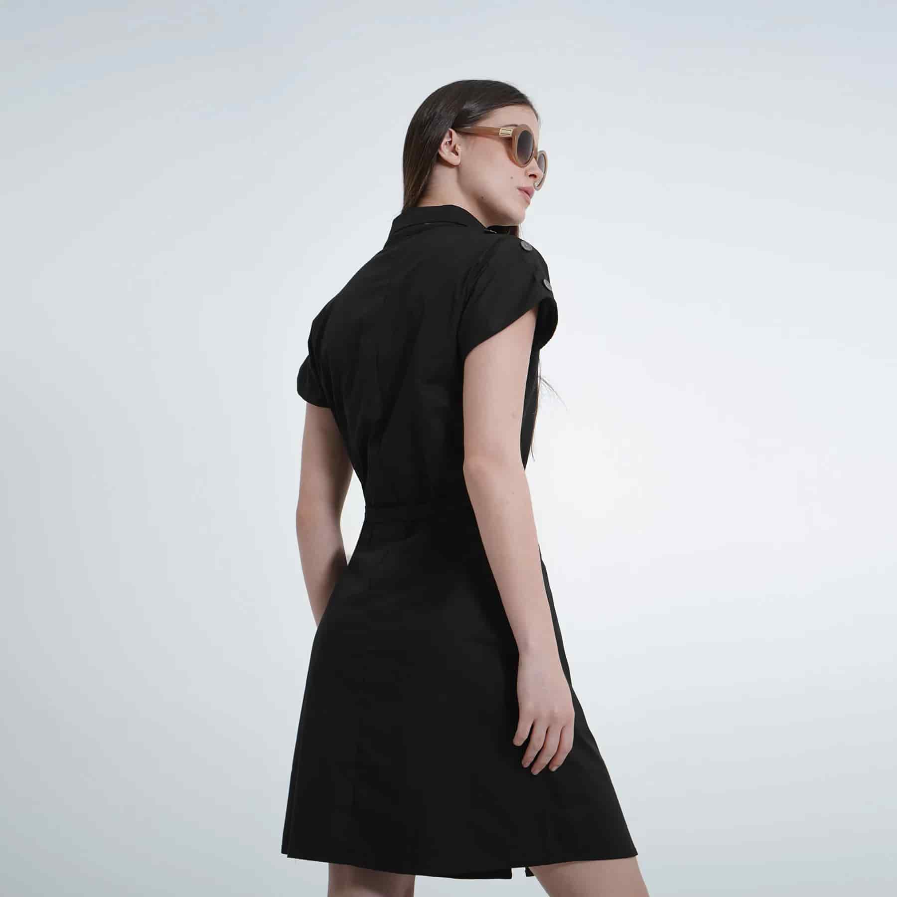 Vestido corto manga corta rodada cuello camisero con lazo - miniatura 10