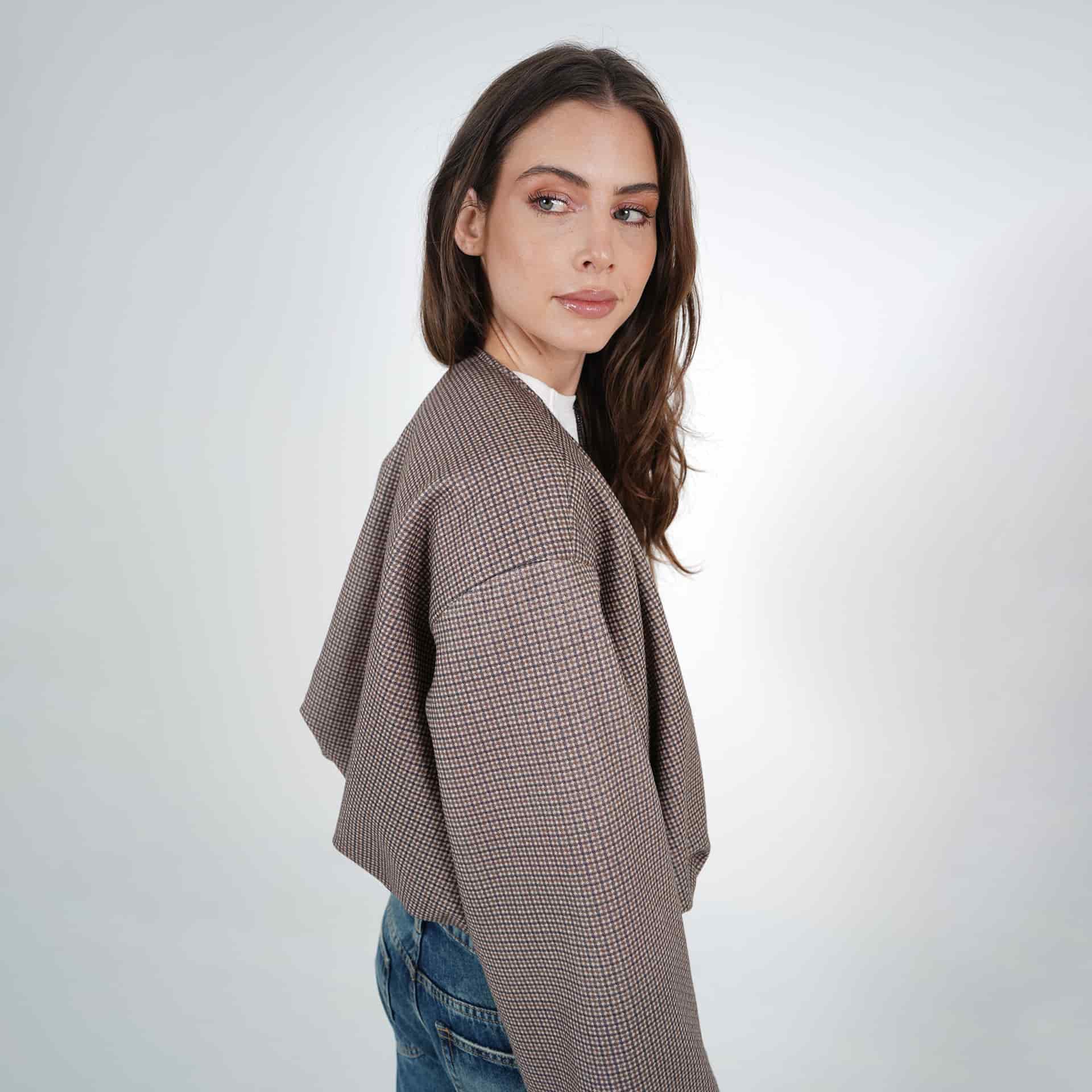 Chaqueta bomber estampado cuadros cuello redondo - miniatura 9