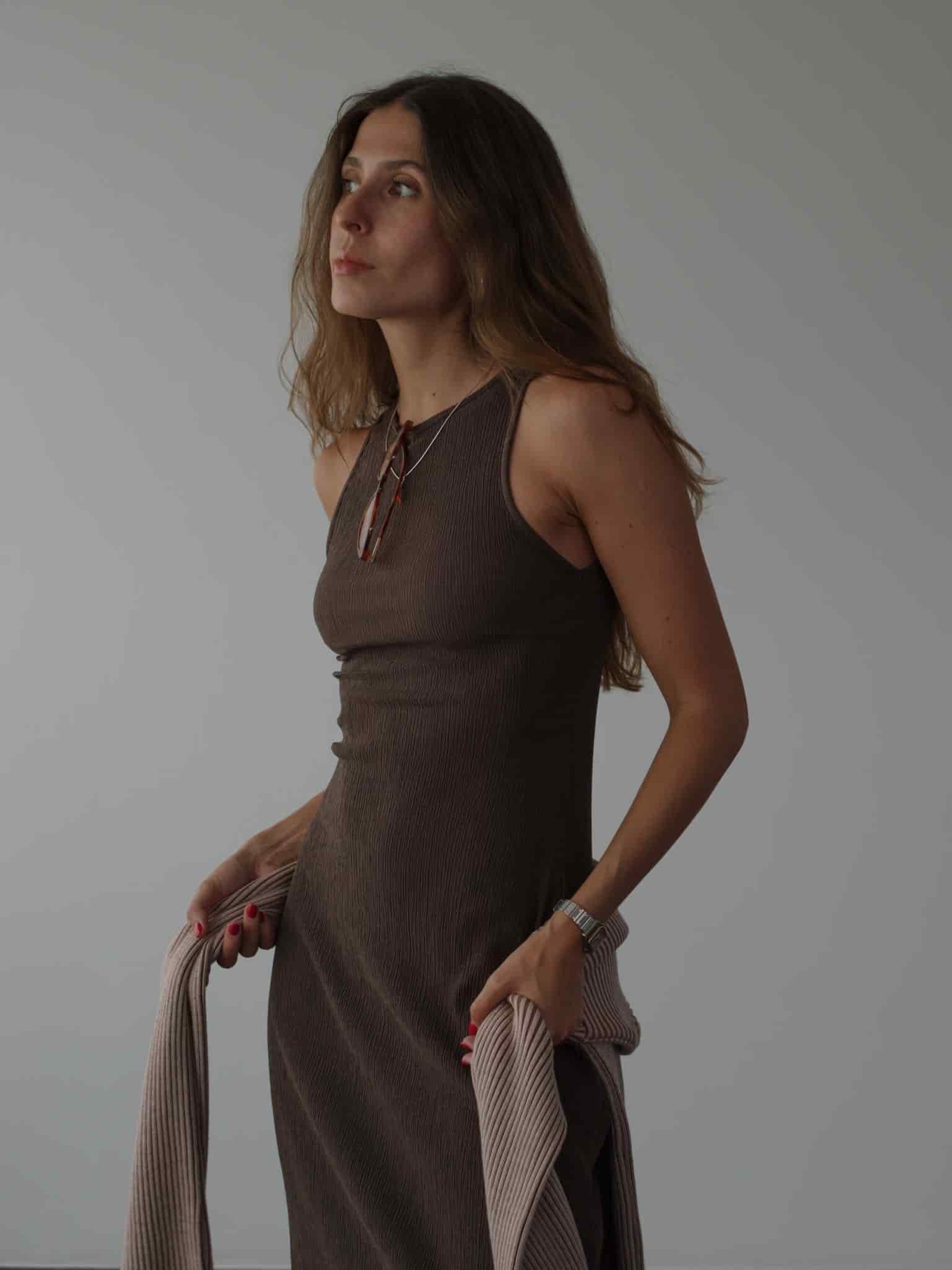 LONG TANK DRESS - BROWN - miniatura 8