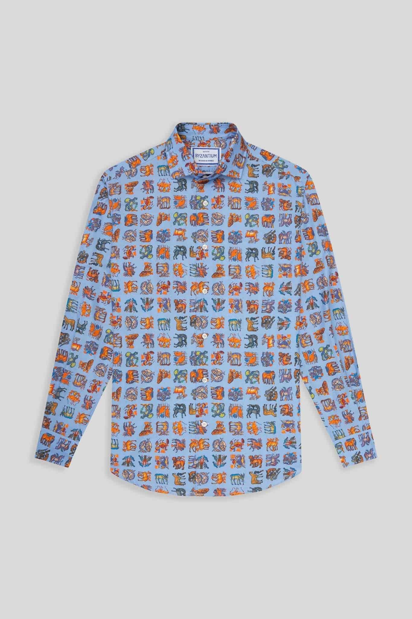 Men's cotton shirt green sky blue byzantium - miniatura 1