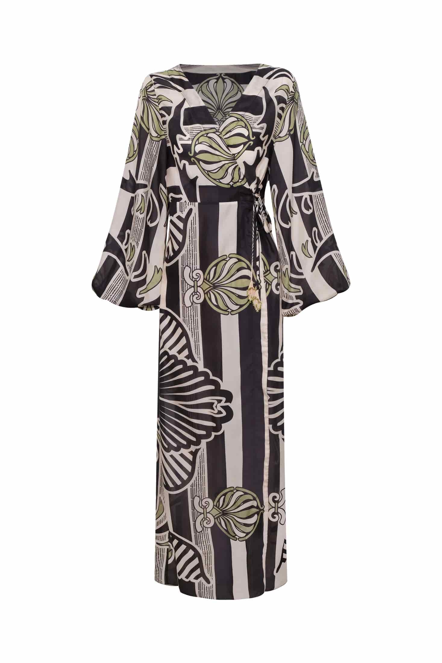 Hojarasca Cotton Silk Maxi Dress / Navy Ornament Stripes - miniatura 7