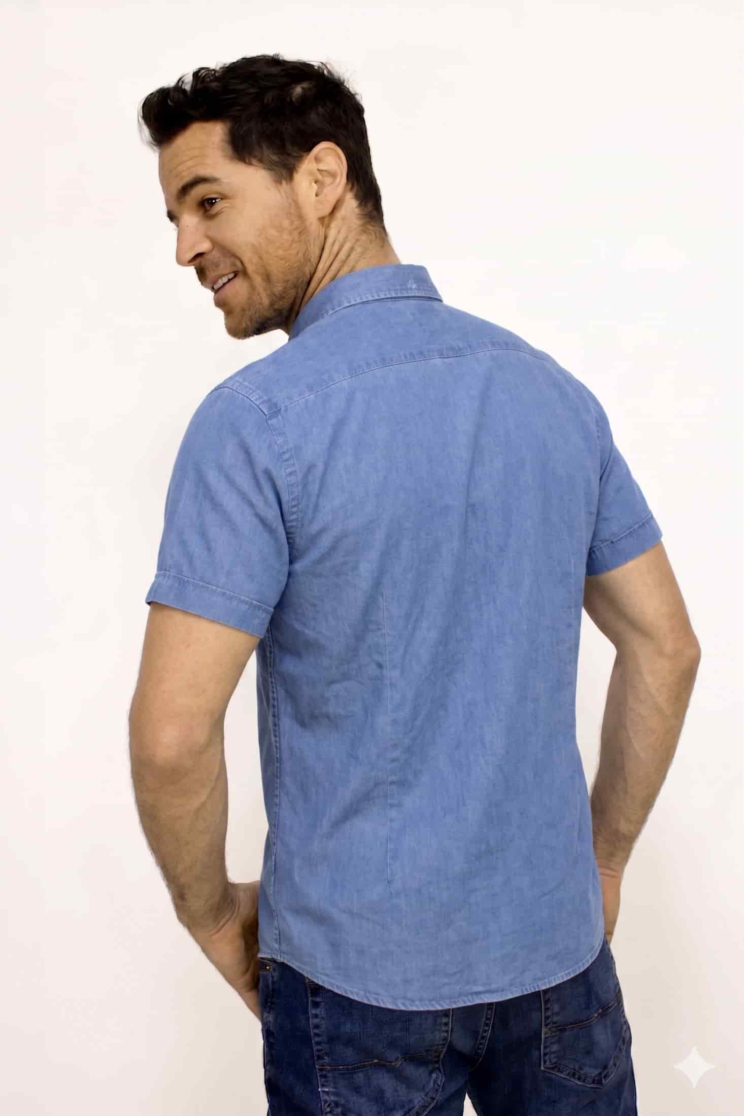 Camisa Manga Corta Denim Para Hombre - miniatura 3