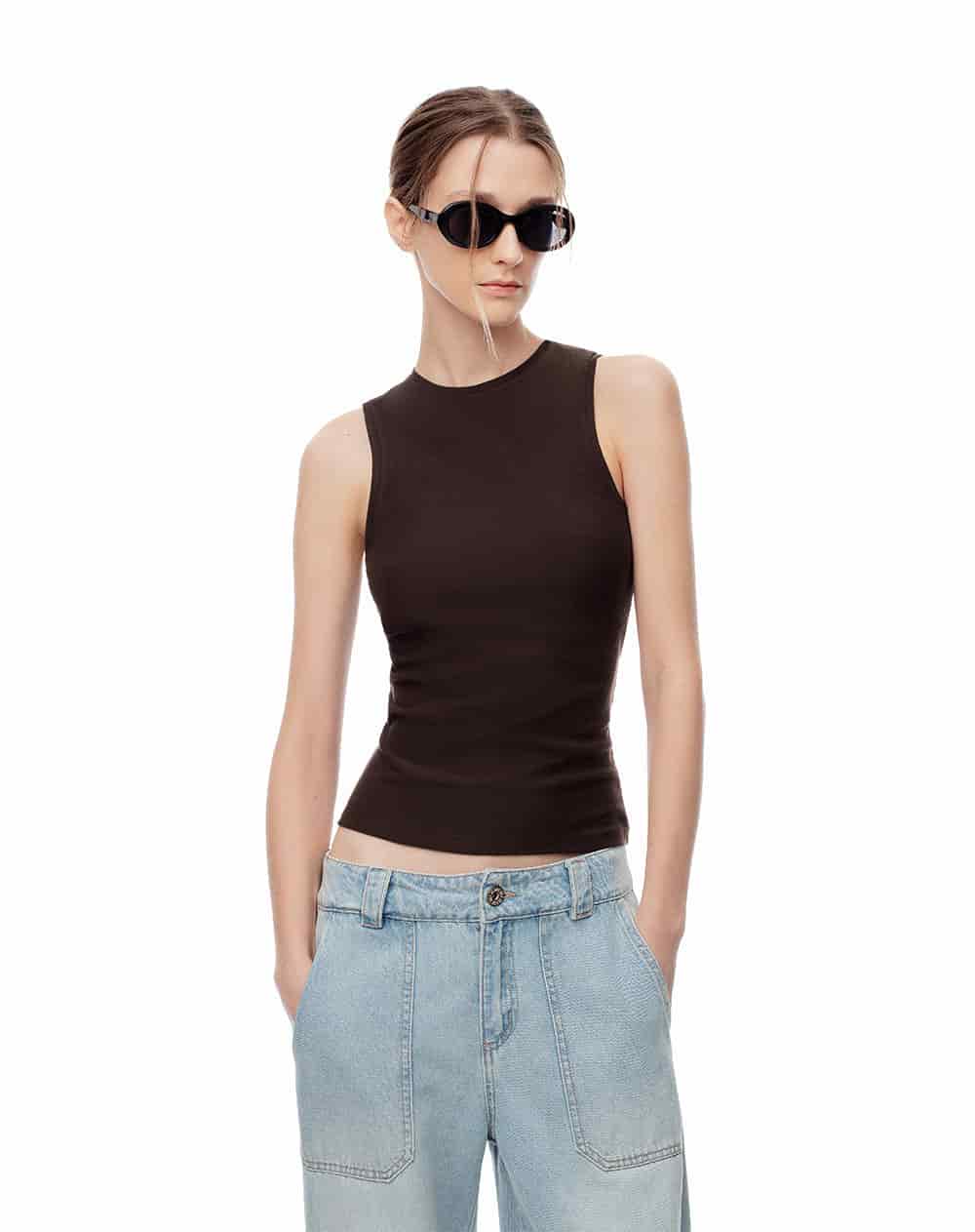 Camiseta esqueleto slim rib algodón chocolate mujer - miniatura 4