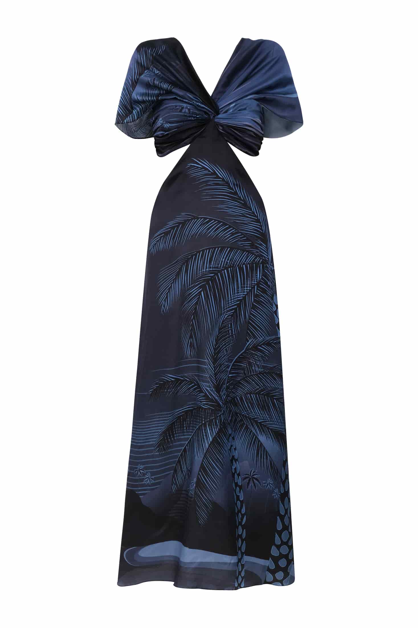 Santo Tomás Martellato Silk Dress / Navy Tropical Landscape - miniatura 3