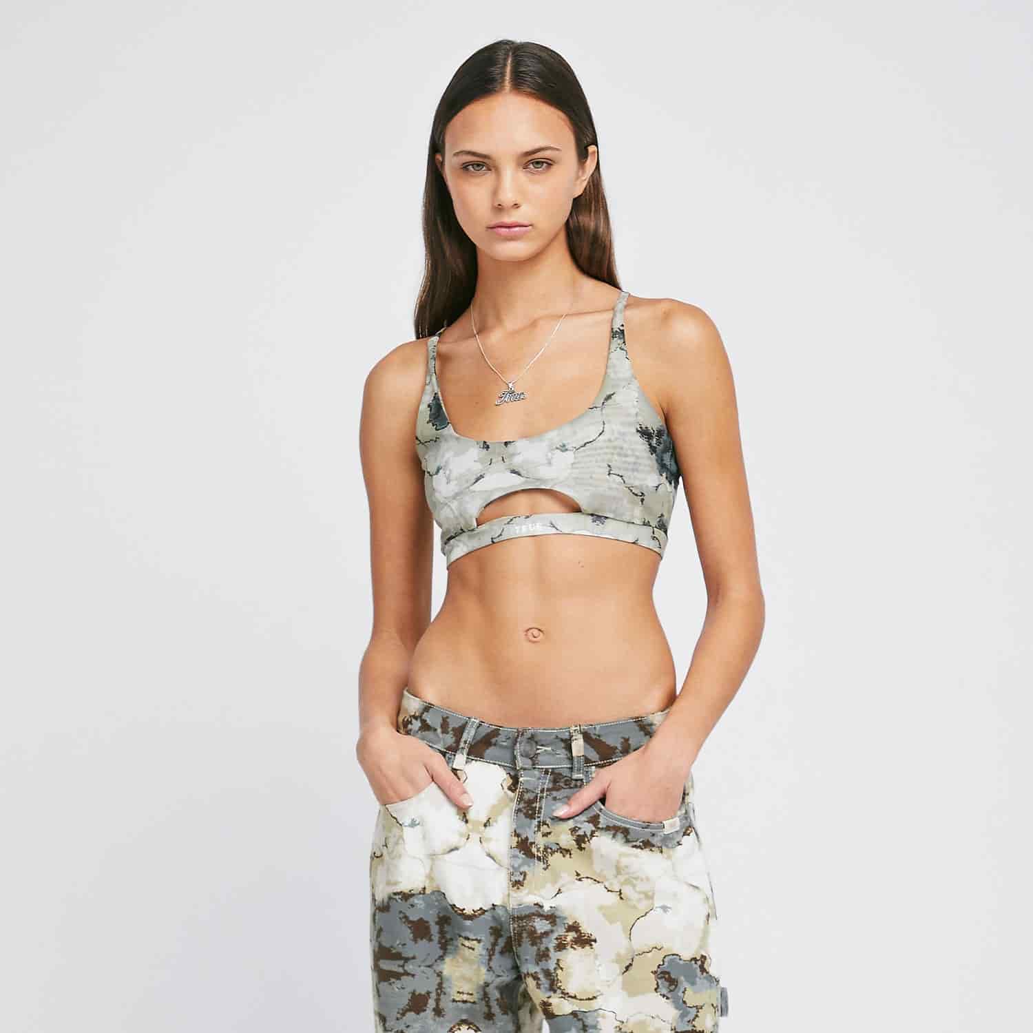 Marble Mesh Cut-Out Top - Green - miniatura 2