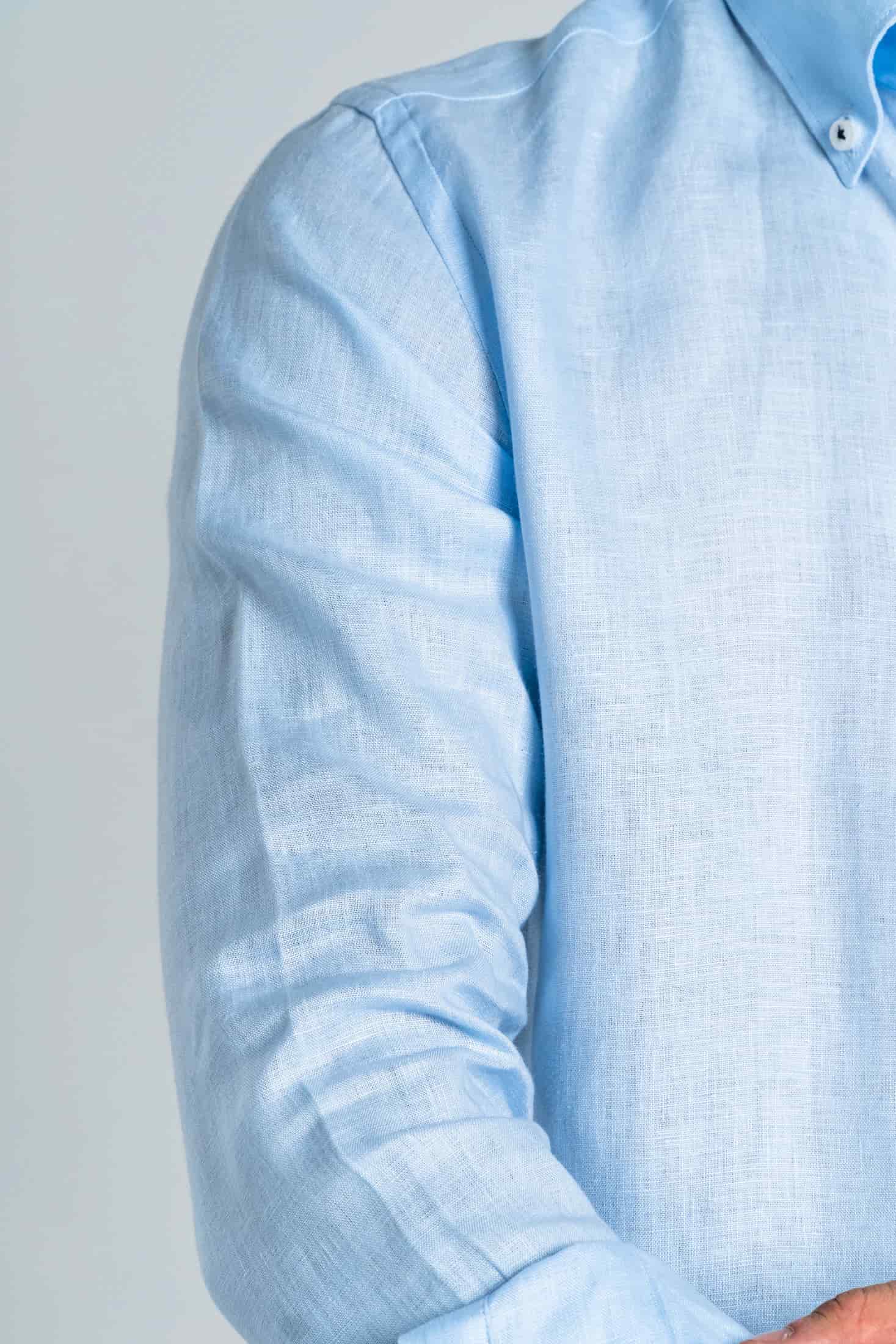 Camisa Botón Contraste Lino Azul Bebé - miniatura 4