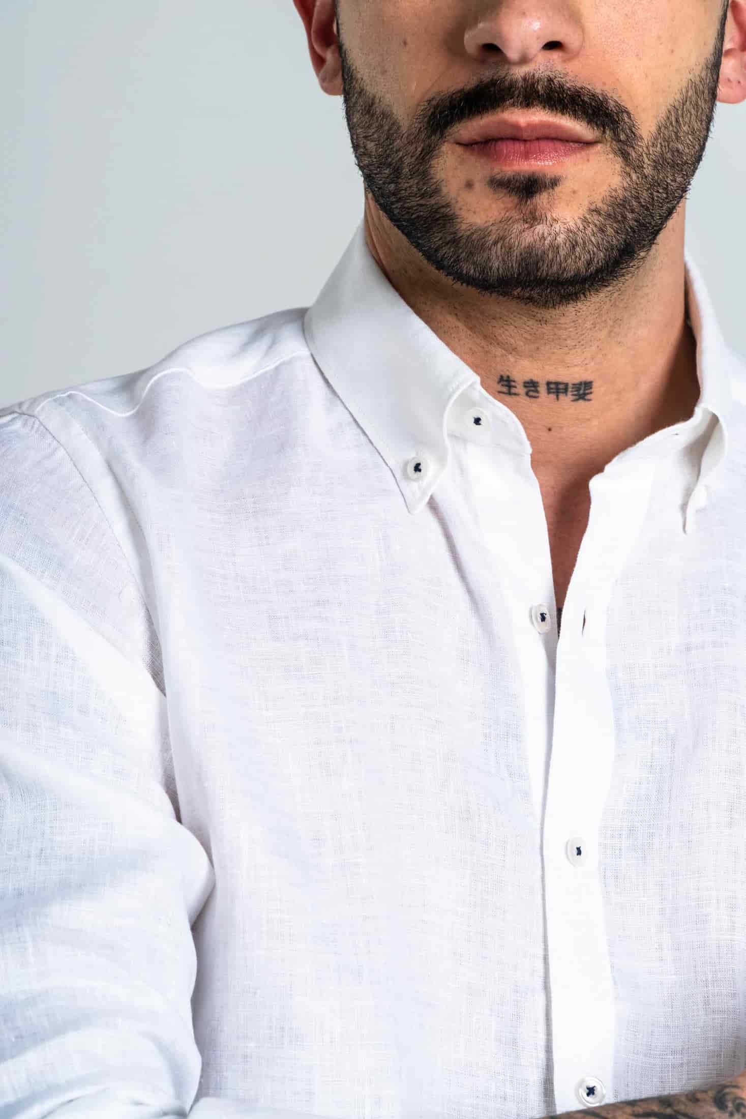 Camisa Botón Contraste Lino Blanco - miniatura 7
