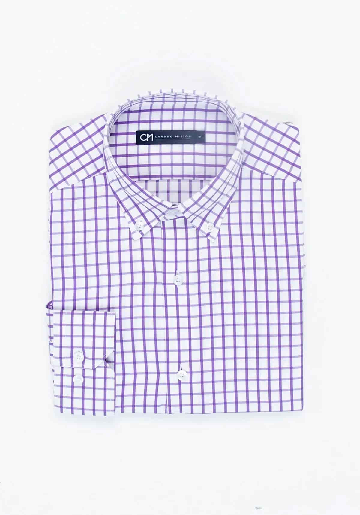 Camisa Sarga Cuadro Ventana Algodón Lila - miniatura 5